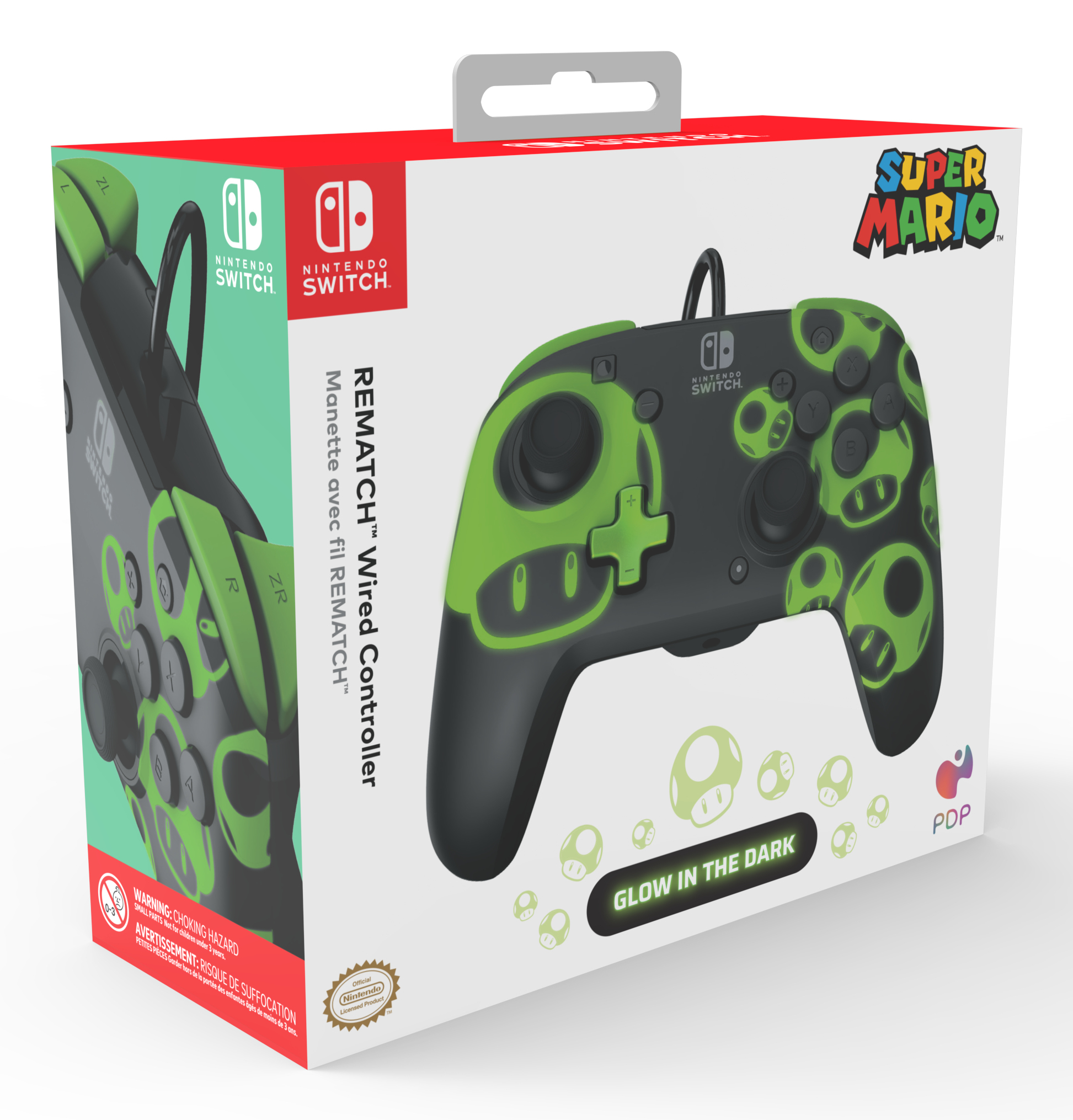 PDP REMATCH: 1-Up Glow in the Dark - Gamepad - Nintendo Switch - Nintendo Switch OLED  - USB, Ansicht 3