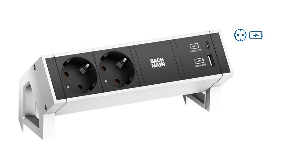Bachmann Desk 2 - 2 AC-Ausgänge - Indoor - Typ F - Schwarz - Weiß - 1 Stück(e), Ansicht 2