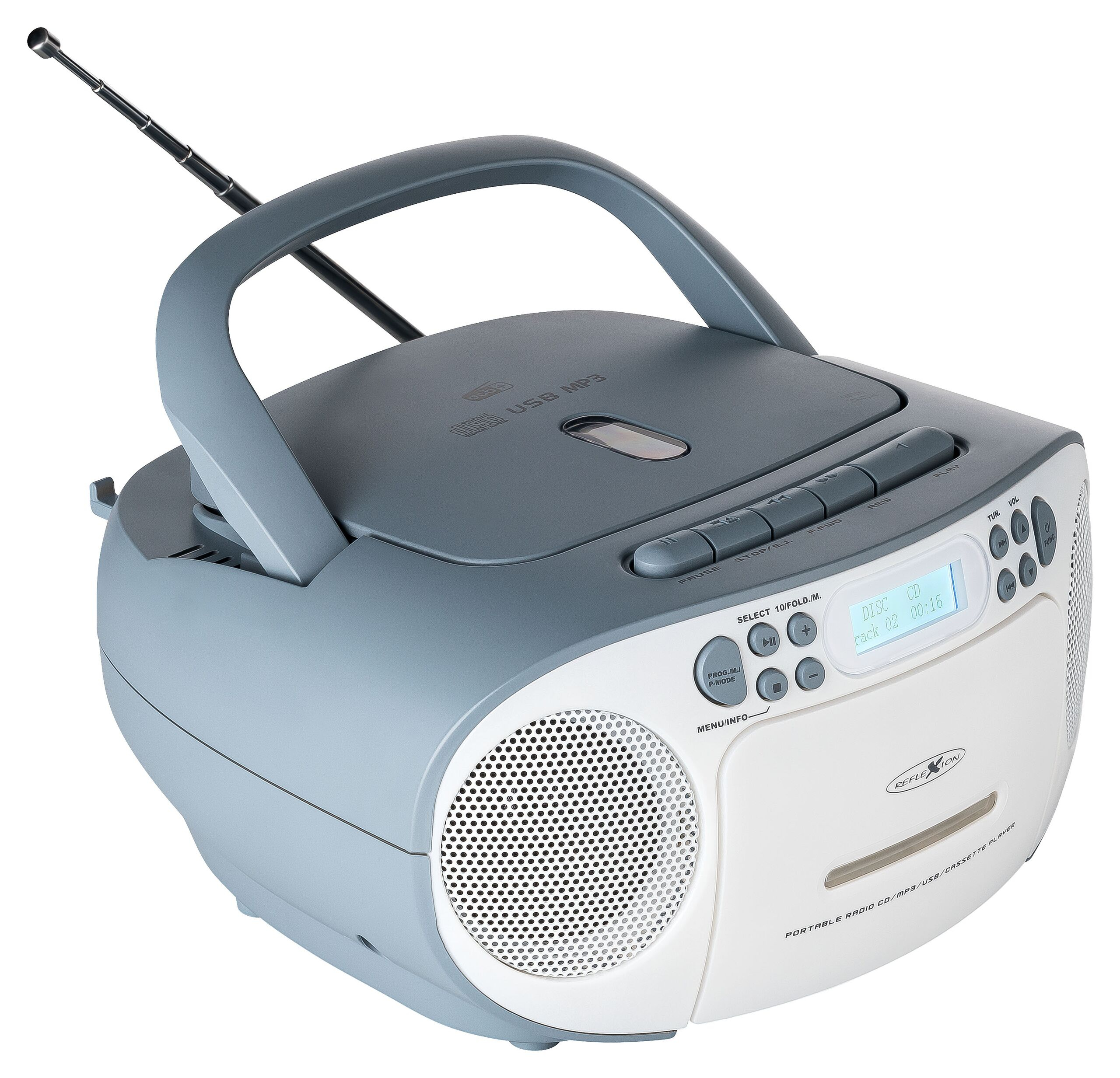 Reflexion CD-Radio DAB+ UKW DAB AUX CD Kassette USB Weiss Blau - Tragbarer Radiorecorder, Ansicht 2