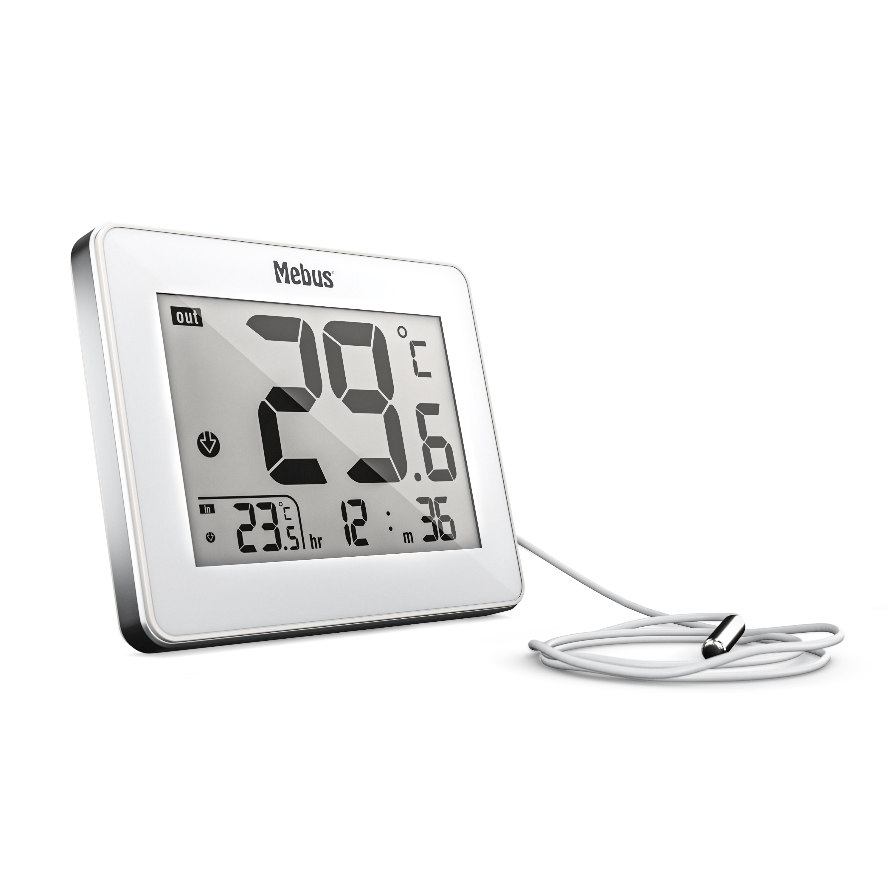Mebus 01074 - Elektronisches Umgebungsthermometer - Indoor/Outdoor - Digital - Weiß - Rechteckig - F - °C, Ansicht 4