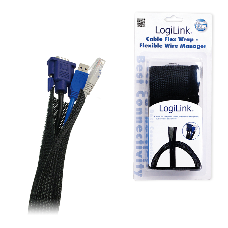 LogiLink Cable FlexWrap - Flexible Kabelleitung - Schwarz, Ansicht 4