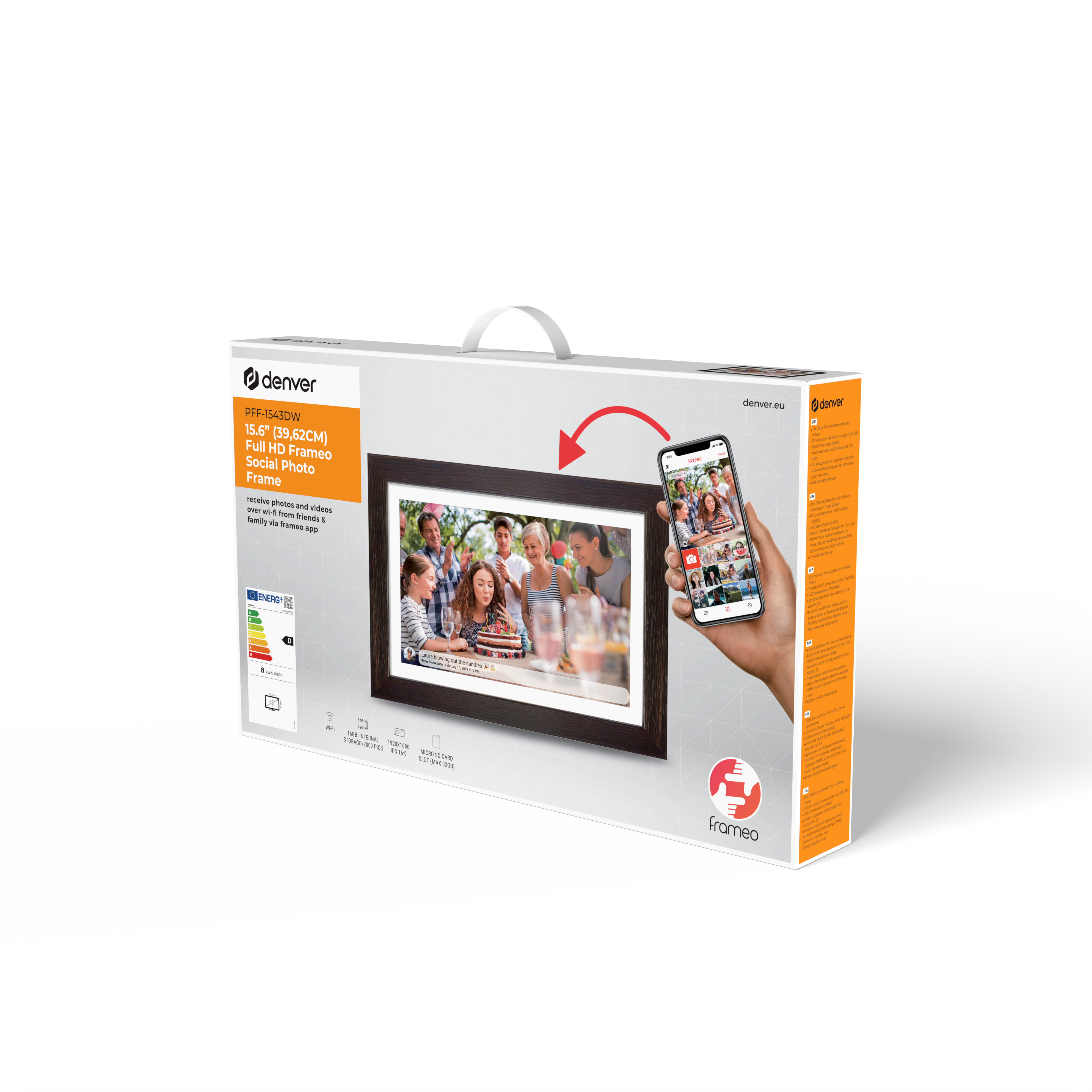 Inter Sales DENVER PFF-1543DW - Digitaler Fotorahmen - 1 GB RAM - 16 GB - 39.6 cm (15.6"), Ansicht 2