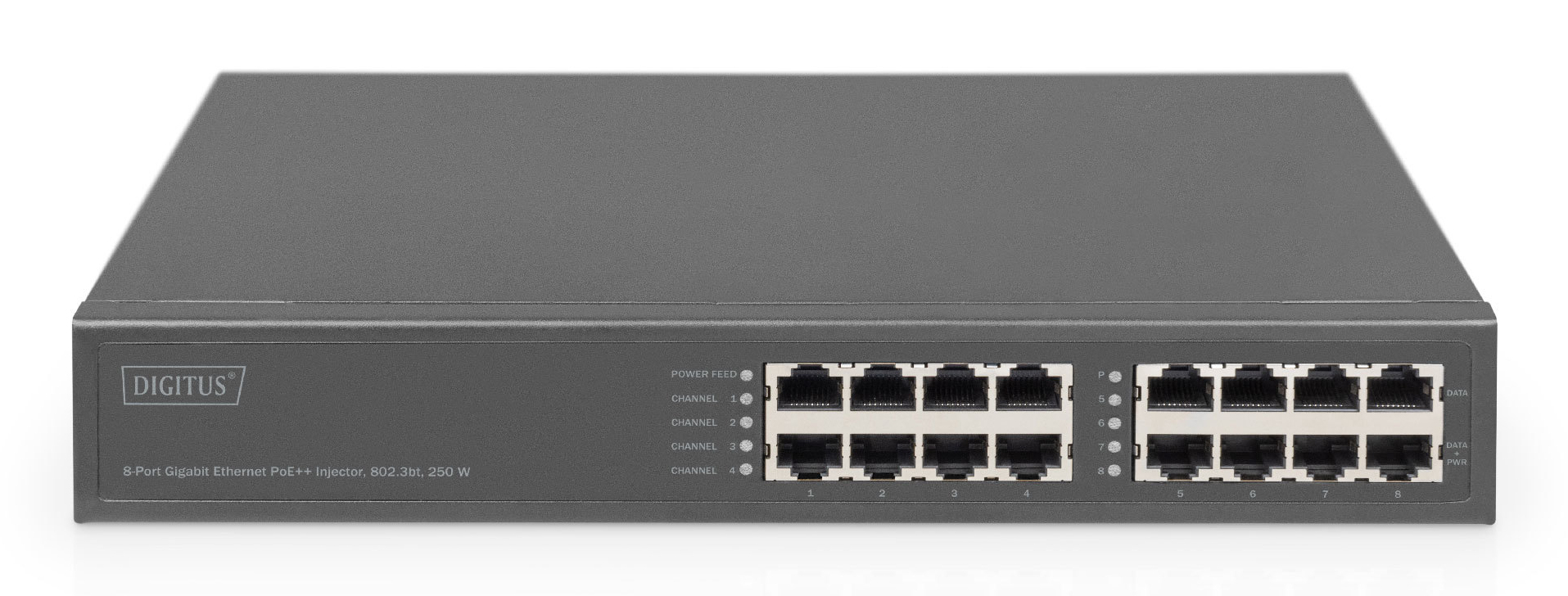 DIGITUS 8-Port Gigabit Ethernet PoE Injektor, 802.3bt, 250 W, Ansicht 3