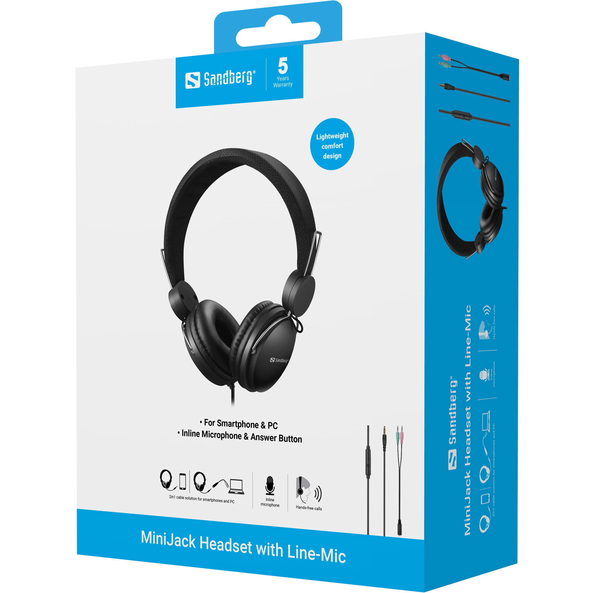 SANDBERG MiniJack Headset with Line-Mic - Kopfhörer mit Mikrofon, Ansicht 2