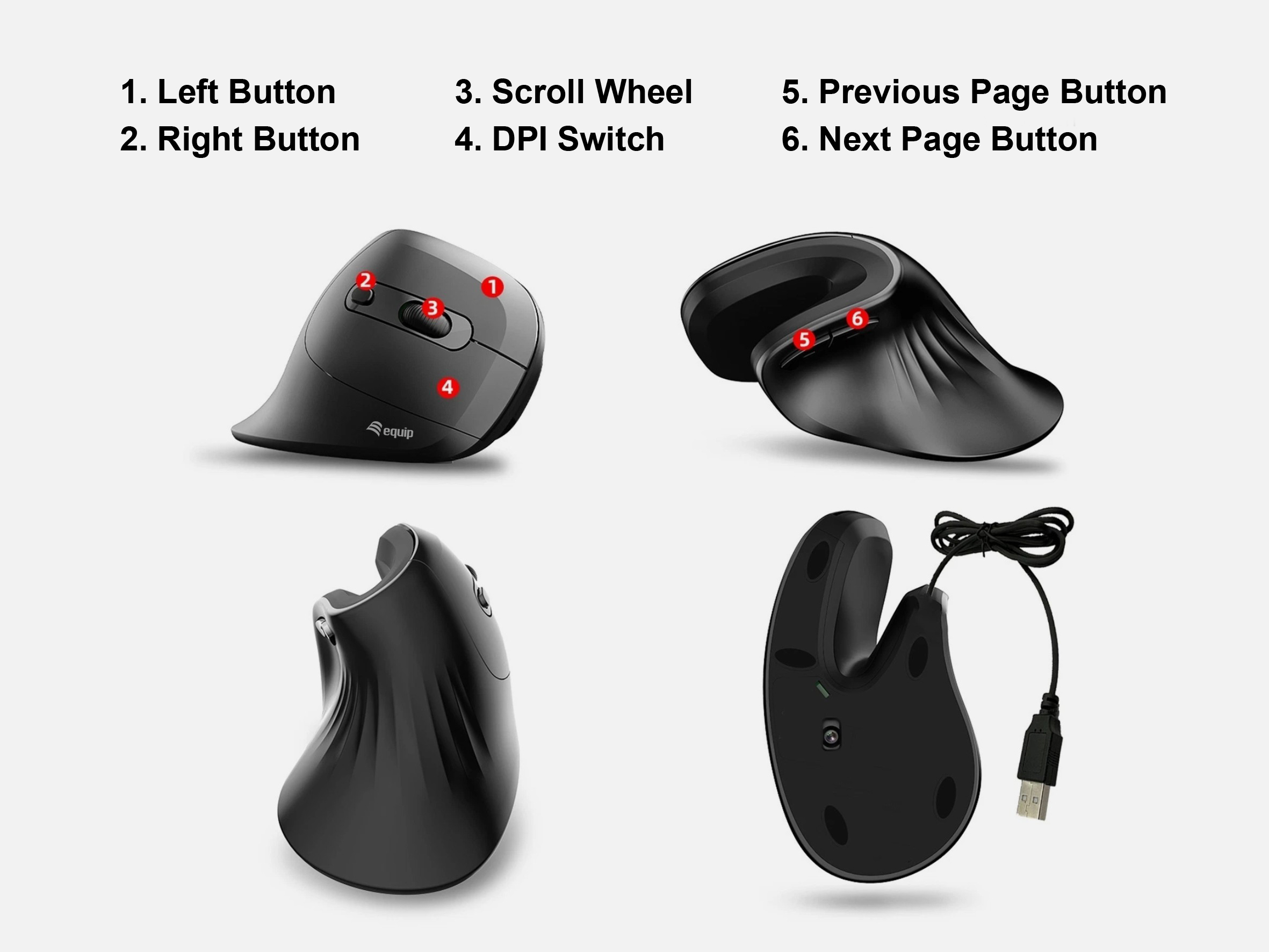Equip Ergonomische Maus USB-A/-C Stker Rechts schwarz - Maus - 6 Tasten, Ansicht 2