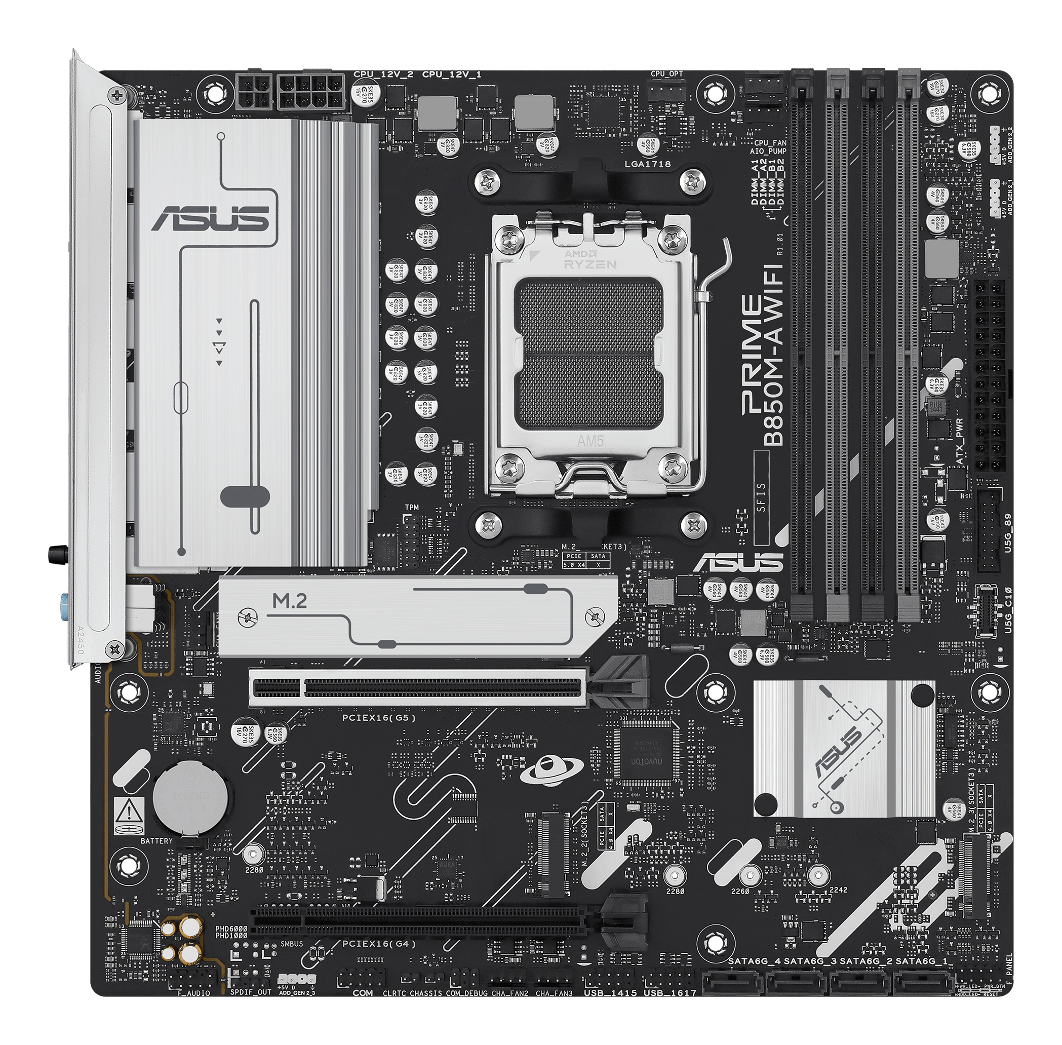 ASUS PRIME B850M-A WIFI - Motherboard - micro ATX - Socket AM5 - AMD B850 Chipsatz - Wi-Fi 6, Bluetooth, 2.5 Gigabit LAN, Ansicht 3