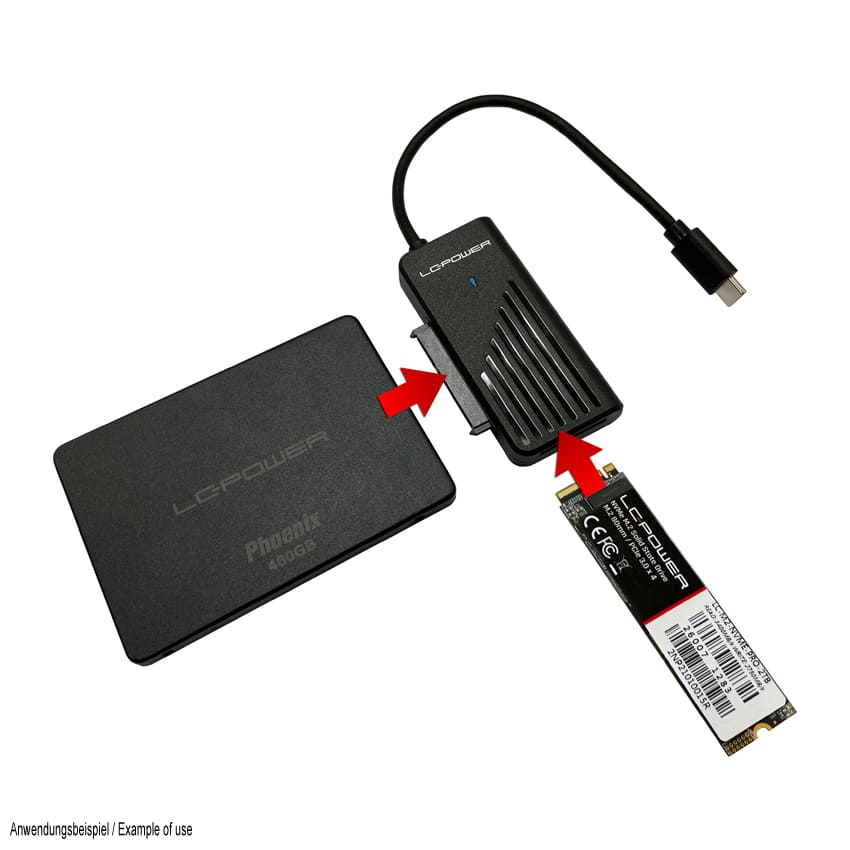 LC-Power Adapter USB-C f.1xNVMe-M.2 SSD&1x2.5''/3.5''/HDD - Adapter - Digital/Daten, Ansicht 2