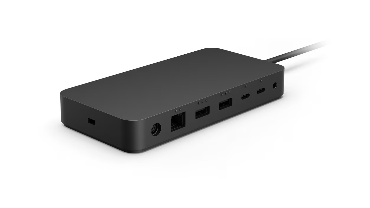 Microsoft Surface Thunderbolt 4 Dock, Thunderbolt 4, 3.5mm, RJ-45, Thunderbolt 4, USB 3.2 Gen 2 (3.1 Gen 2) Type-A, USB Typ-C, Kensington, Schwarz, 165 W, Rundkabel