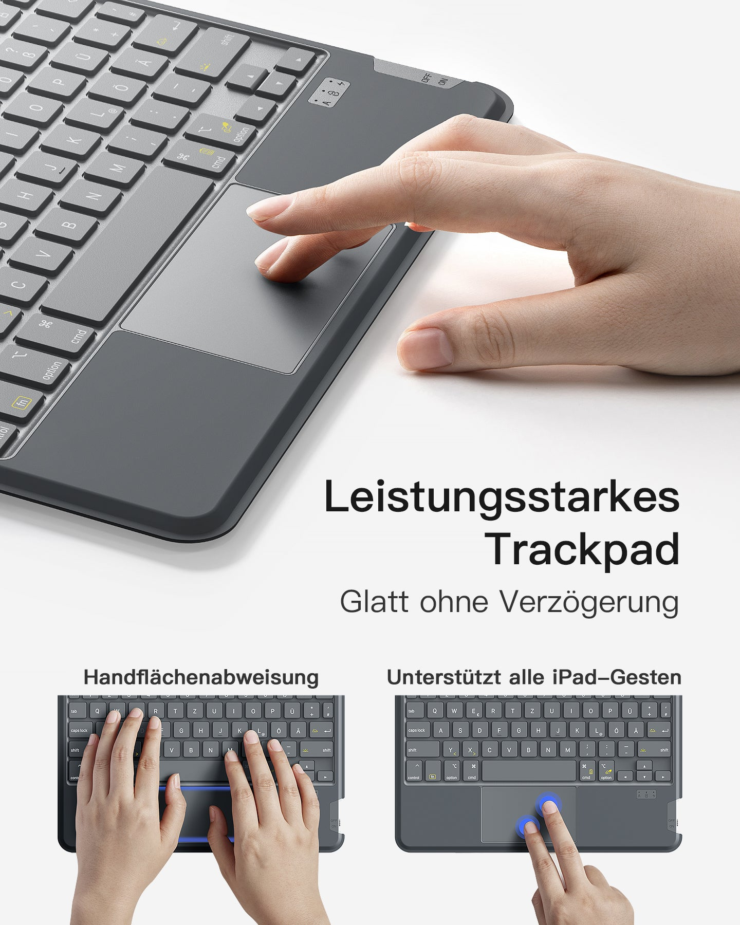 Inateck Keyboard iPad 11 gray 10th Gen. Compatible - TL: Deutsch, QWERTZ, Ansicht 3
