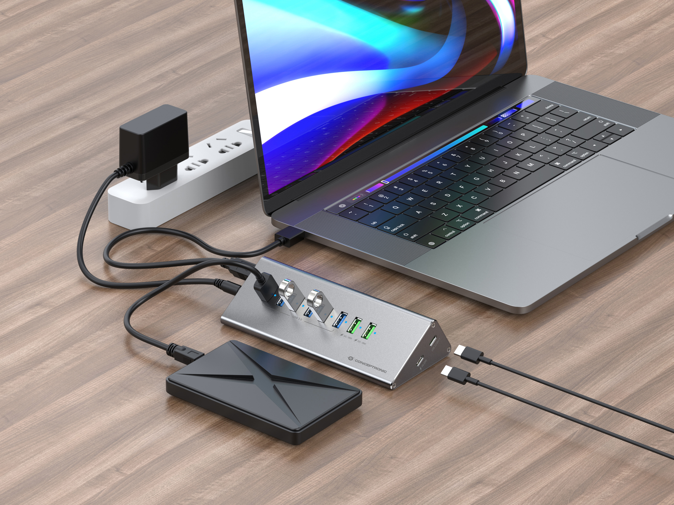 Conceptronic HUBBIES HUBBIES18G - Hub - 2-in-1 USB A/C cable, 60W, charger, PD 20W, QC 18W, Ansicht 4