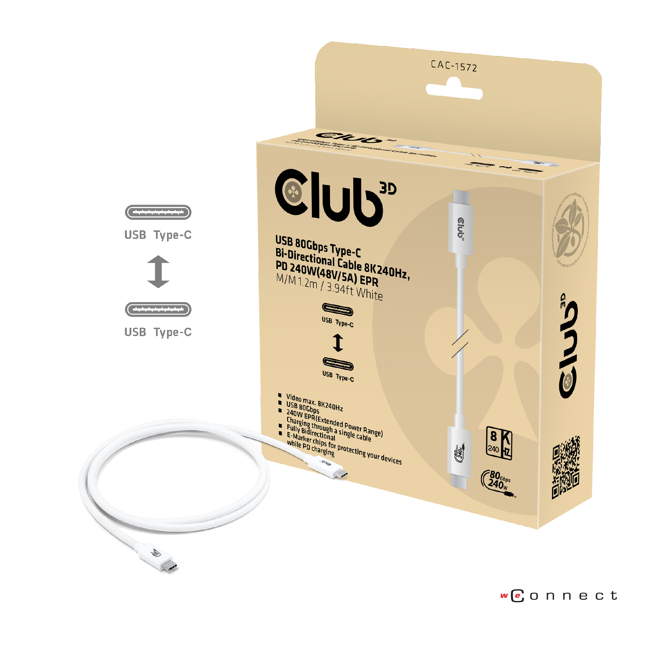 Club 3D Thunderbolt-Kabel - 24 pin USB-C (M) - zu 24 pin USB-C (M) - 1.2m - weiß, Ansicht 2