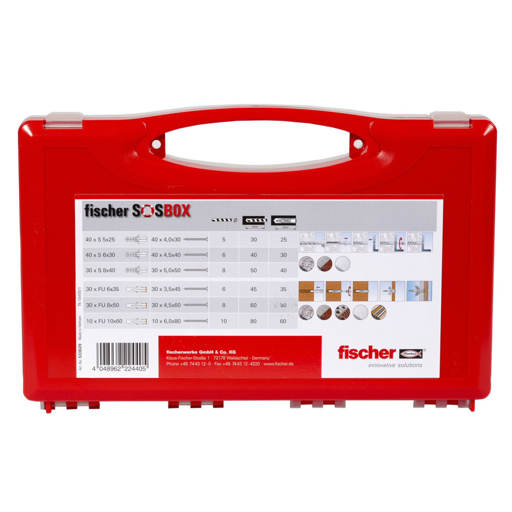 fischer SOSBOX Dübel S + FU + Schrauben - Schrauben- & Dübelsatz - Beton - Metall... - Grau - Stahl - 180 Stück(e), Ansicht 2