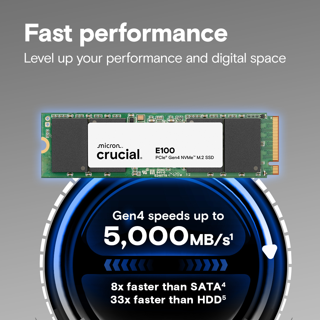 Crucial E100 - SSD - 2 TB - intern - M.2 2280 - PCIe 4.0 x4 (NVMe), Ansicht 2
