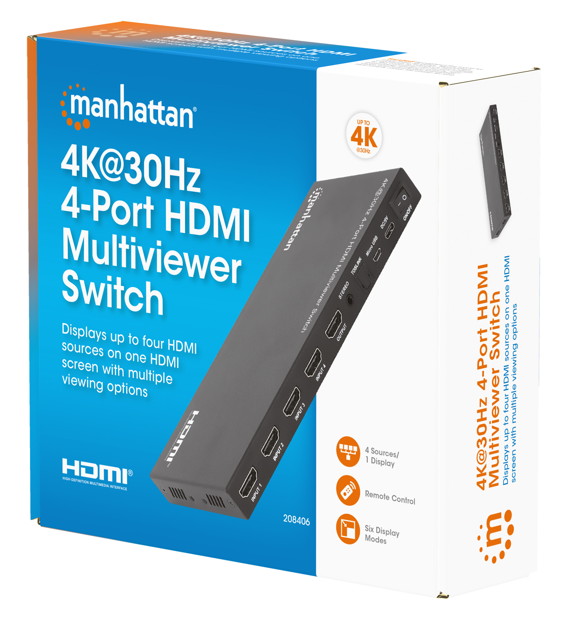 Manhattan 4K 30Hz 4-Port HDMI Multiviewer Switch - Switch - 4-Port, Ansicht 4