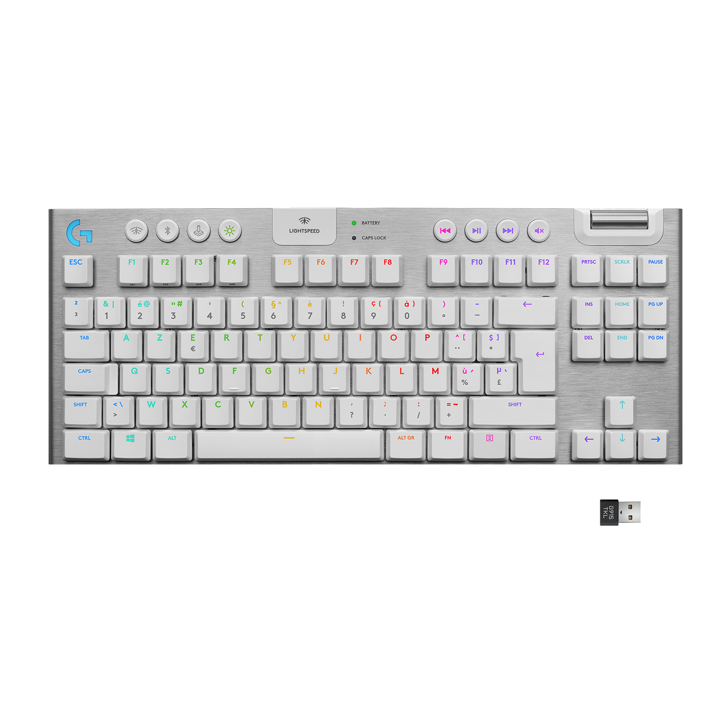 Logitech G G915 TKL, Kabellos, RF Wireless + Bluetooth, Mechanischer Switch, QWERTY, RGB-LED, Weiß