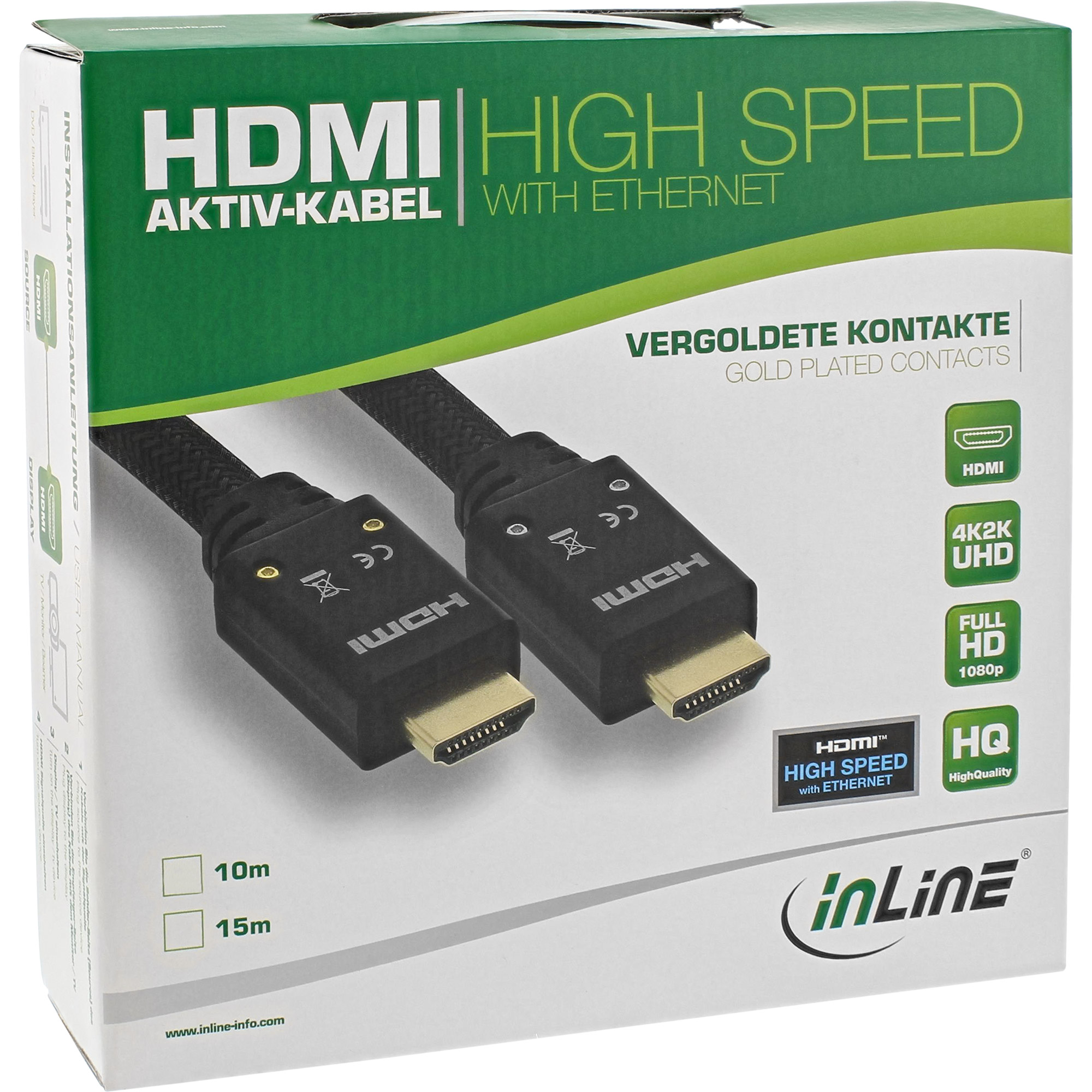 InLine HDMI Aktiv-Kabel - HDMI-High Speed mit Ethernet - 4K2K - STST - 15m
