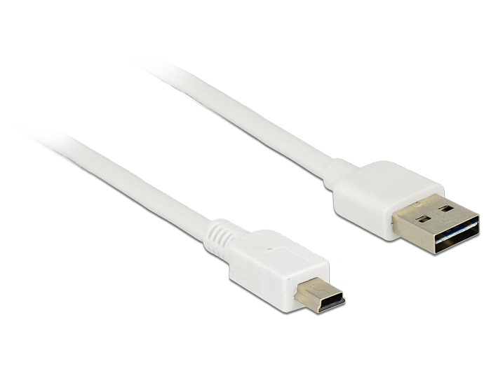 Delock 3m, USB2.0-A/USB2.0 Mini-B, 3 m, USB A, Mini-USB B, USB 2.0, Männlich/Männlich, Weiß