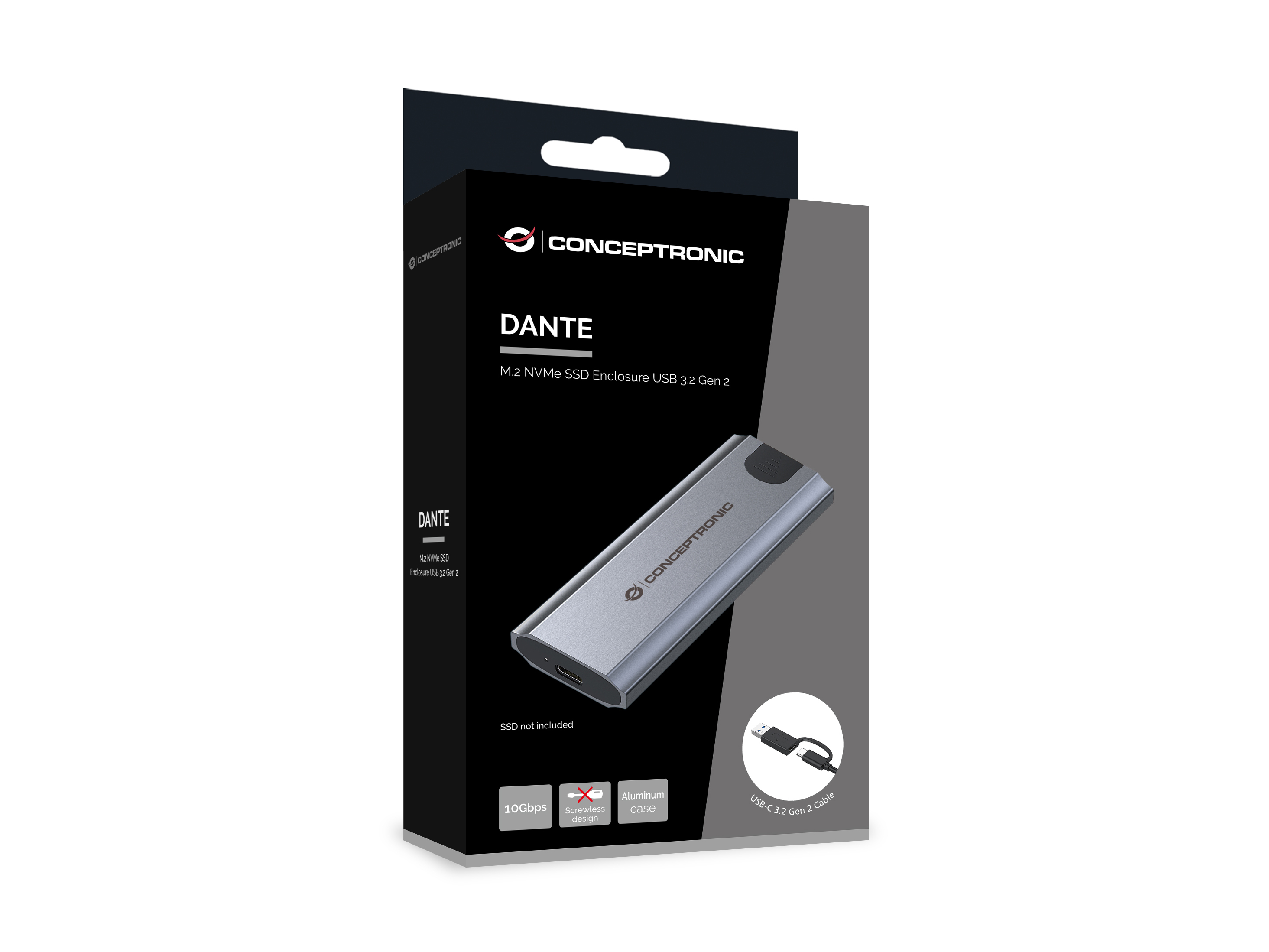 Conceptronic SSD Gehäuse M-Key M.2 ->M/B+M-Key USB3.2 10Gb/s - HDD-Wechselrahmen - USB 3.0, Ansicht 3