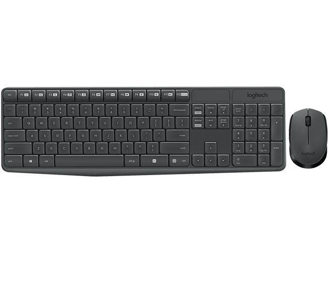 Logitech MK235 Wireless Keyboard and Mouse Combo, Volle Größe (100%), Kabellos, RF Wireless, Grau, Maus enthalten