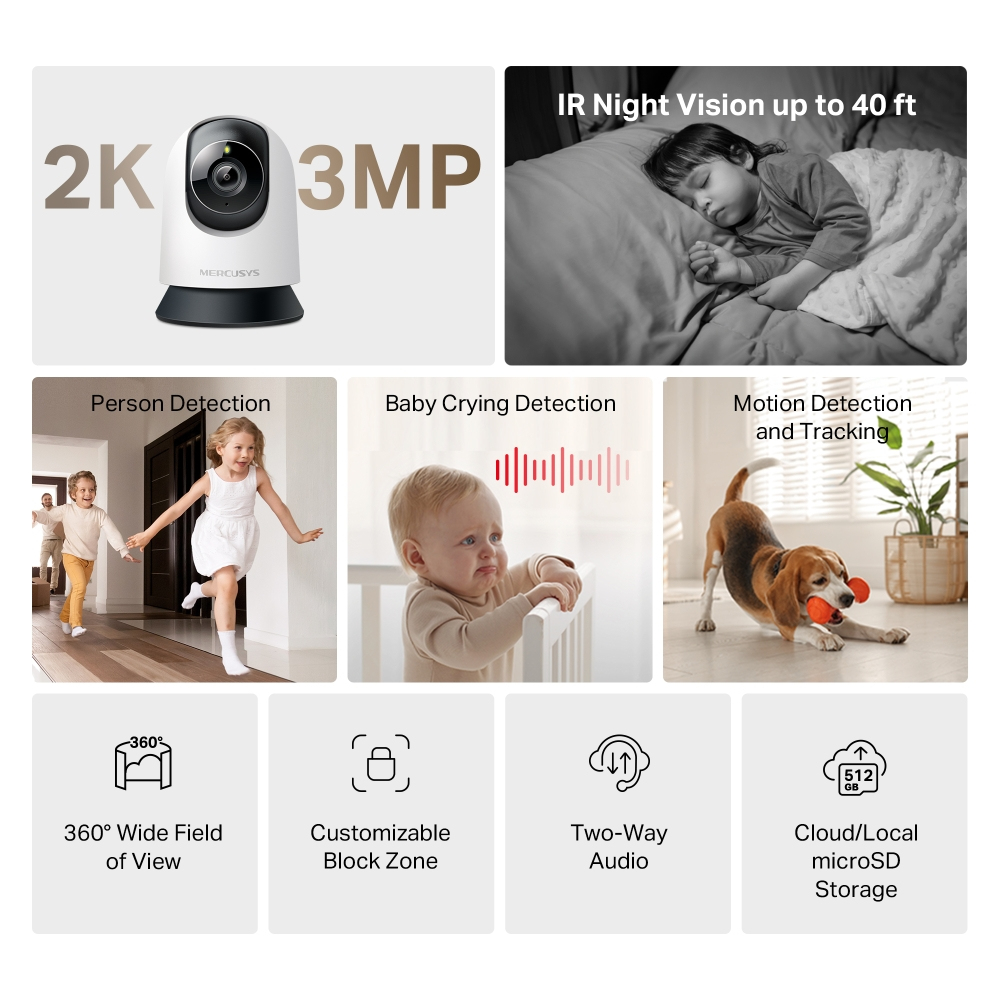Mercusys MC210 Pan/Tilt Home Security Wi-Fi Camera, Ansicht 2