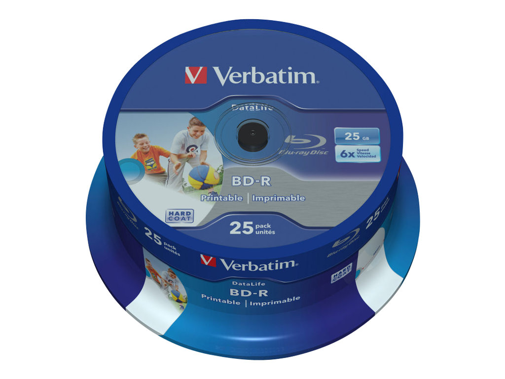 Verbatim DataLife - 25 x BD-R - 25 GB 6x - mit Tintenstrahldrucker bedruckbare Oberfläche - Spindel