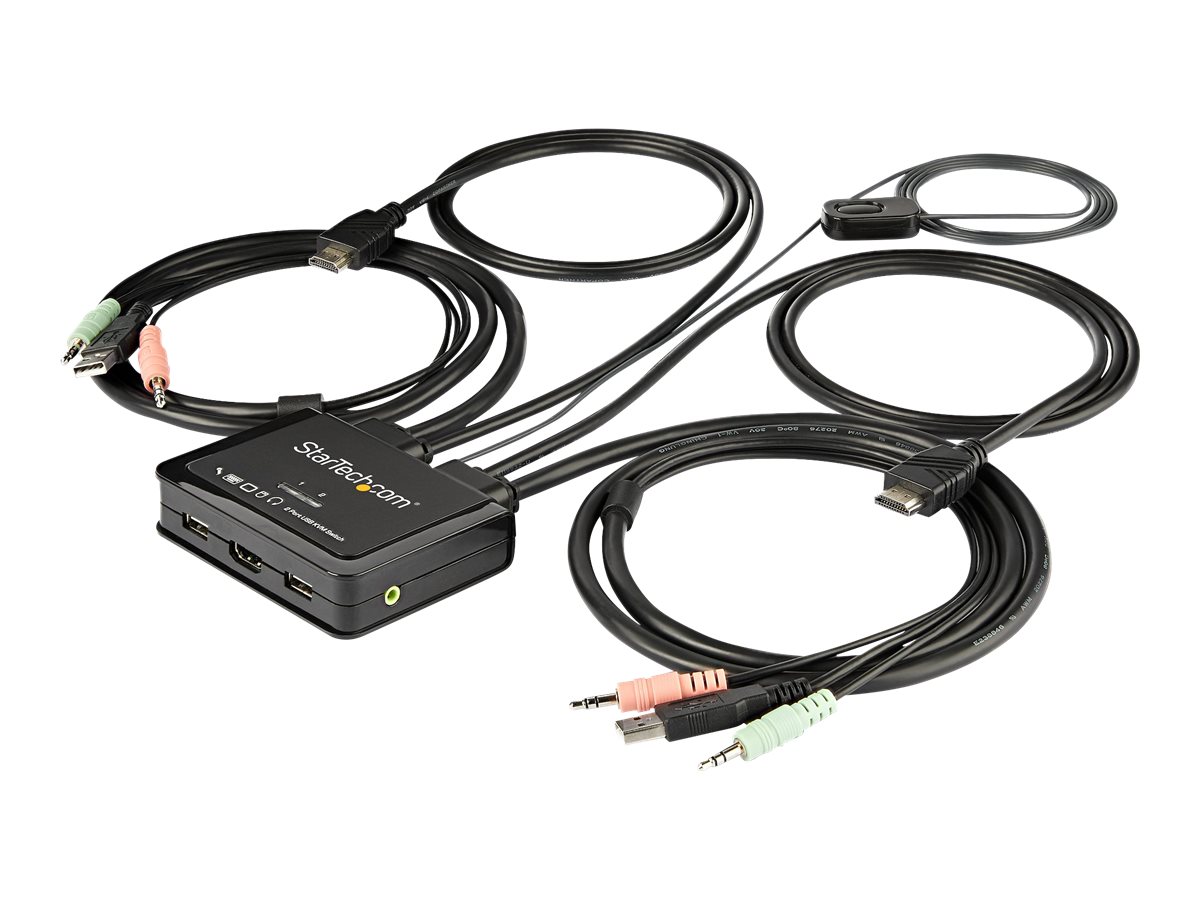 StarTech.com 2 Port HDMI KVM Switch, 4K 60Hz, Compact Dual Port UHD/Ultra HD USB Desktop KVM Switch with Integrated 4ft Cables & Audio, Bus Powered & Remote Switching, MacBook ThinkPad - 4K KVM Switch w/ Audio (SV211HDUA4K) - KVM-/Audio-Switch - 2 x ...