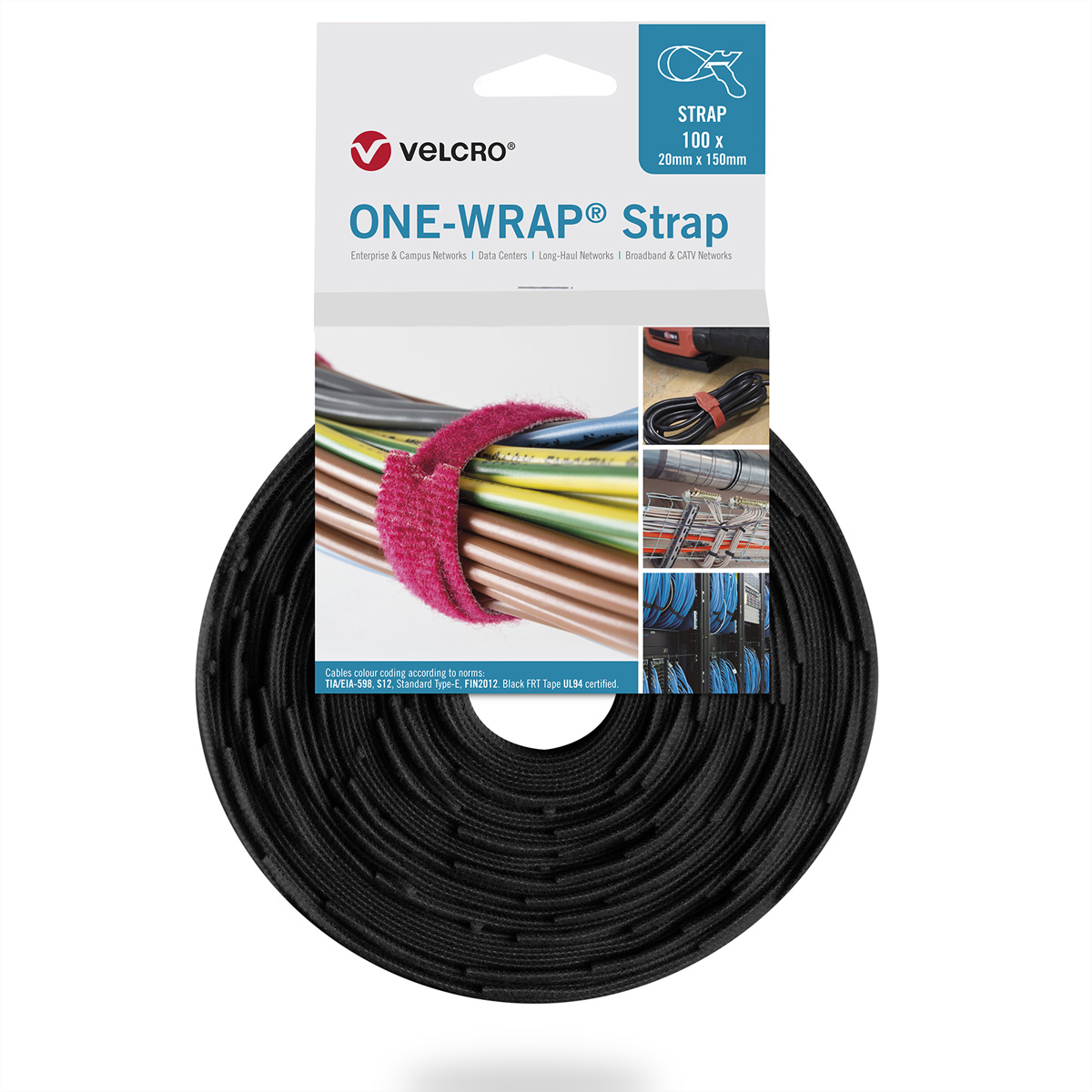 VELCRO ONE-WRAP - Klettverschluss - 20 mm - 20 cm - Schwarz (Packung mit 100), Ansicht 2