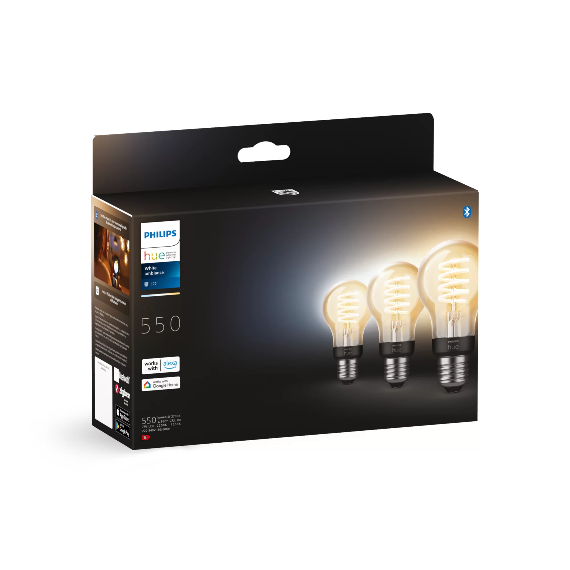 Philips Hue White ambiance 550 - Glühbirne mit LED-Filament - Form: A60 - E27 - 7 W (Entsprechung 40 W), Ansicht 3