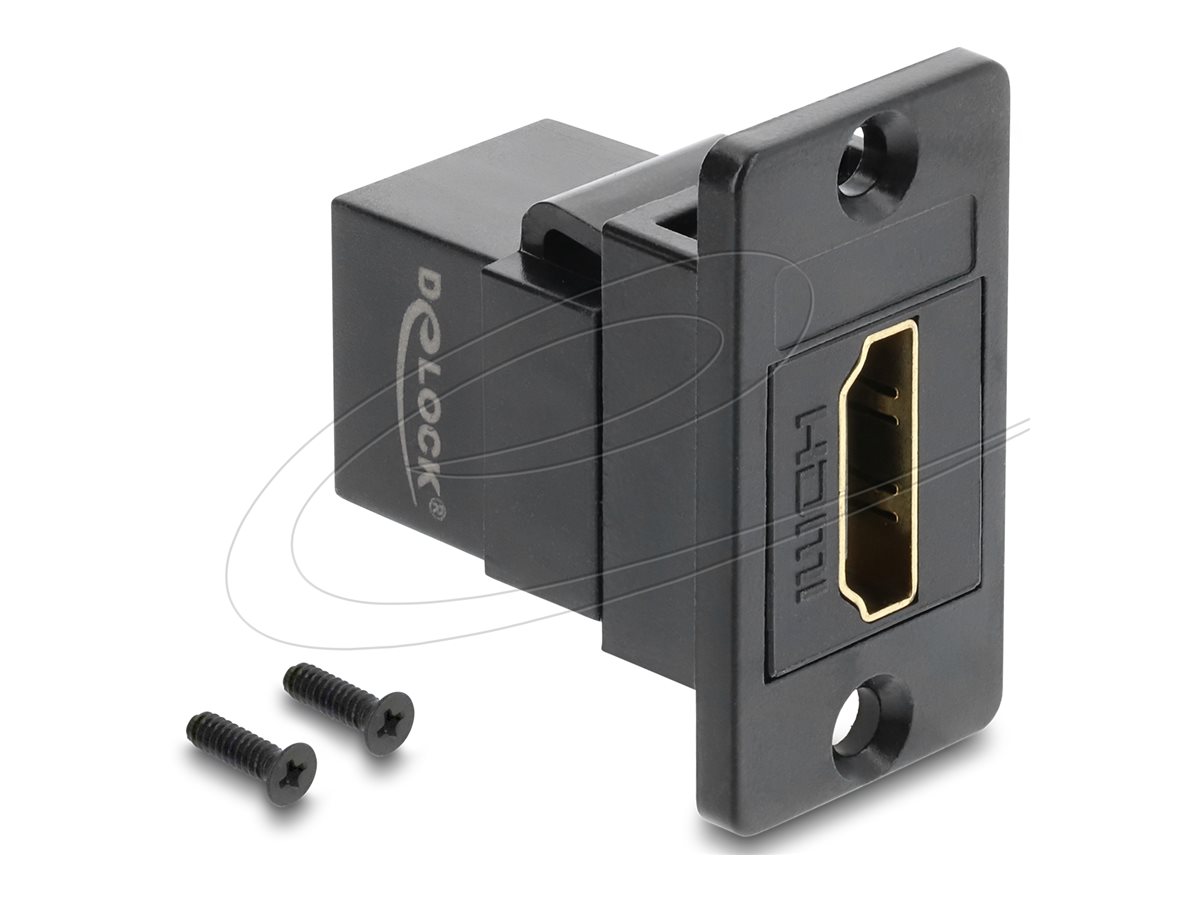 Delock HDMI Kupplung - HDMI weiblich zu HDMI weiblich - Schwarz - Panelmontage, 4K60Hz (3840 x 2160)