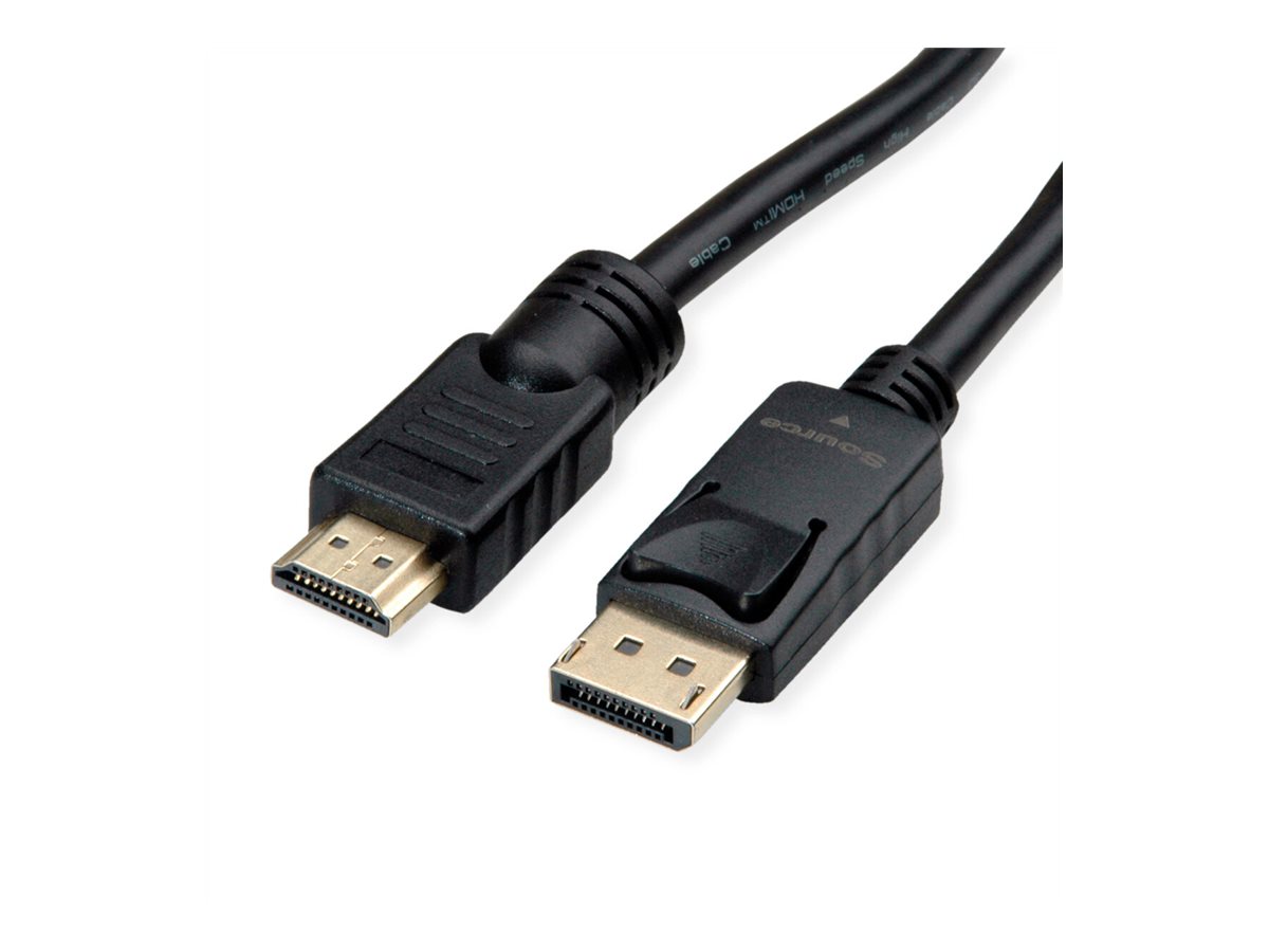 ROLINE Adapterkabel - DisplayPort männlich zu HDMI männlich - 10 m - Schwarz - Unterstützung für 4K60Hz (3840 x 2160)