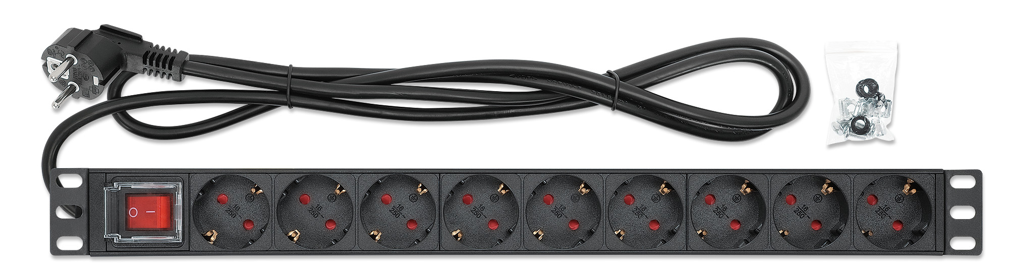 Intellinet Steckdosenleiste 9fach 2m Kabel 1HE Netzschalter - Steckdosenleiste, Ansicht 2