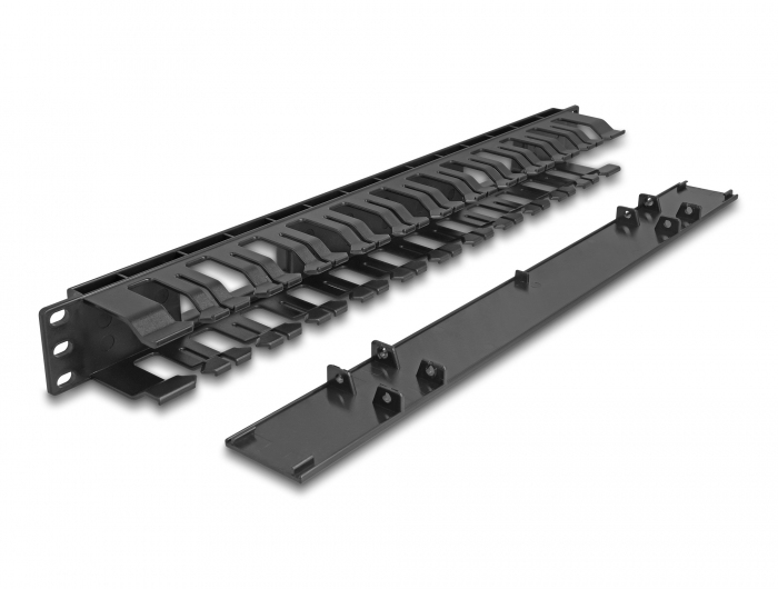 Delock Kabelführungsplatte für Schaltschrank - mit 2 Öffnungen, Kunststoff - Schwarz - 1U - 48.3 cm (19), Ansicht 3
