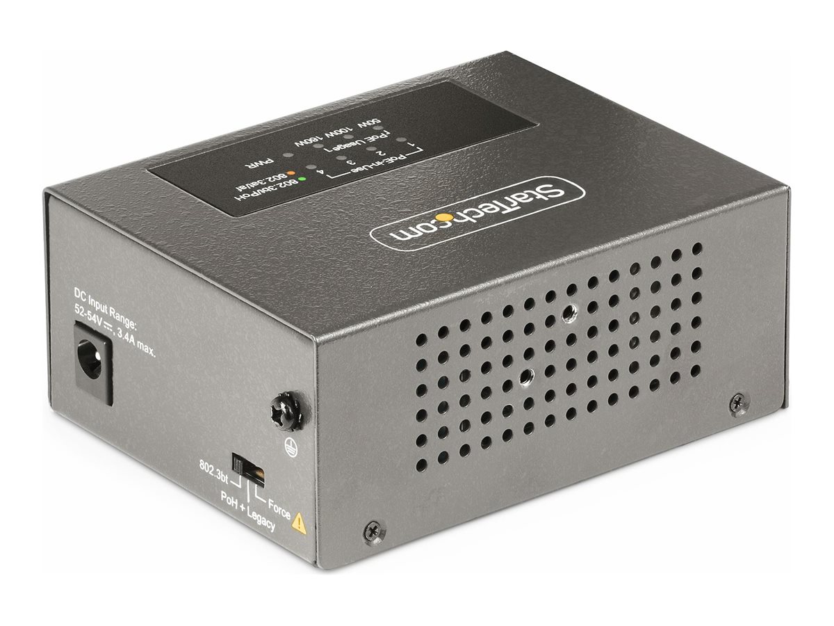 StarTech.com 4-Port Multi-Gigabit PoE++ Injector, bis 5G & 95W, Unmanaged - Power Injector (montierbar an DIN-Rail/Wand)