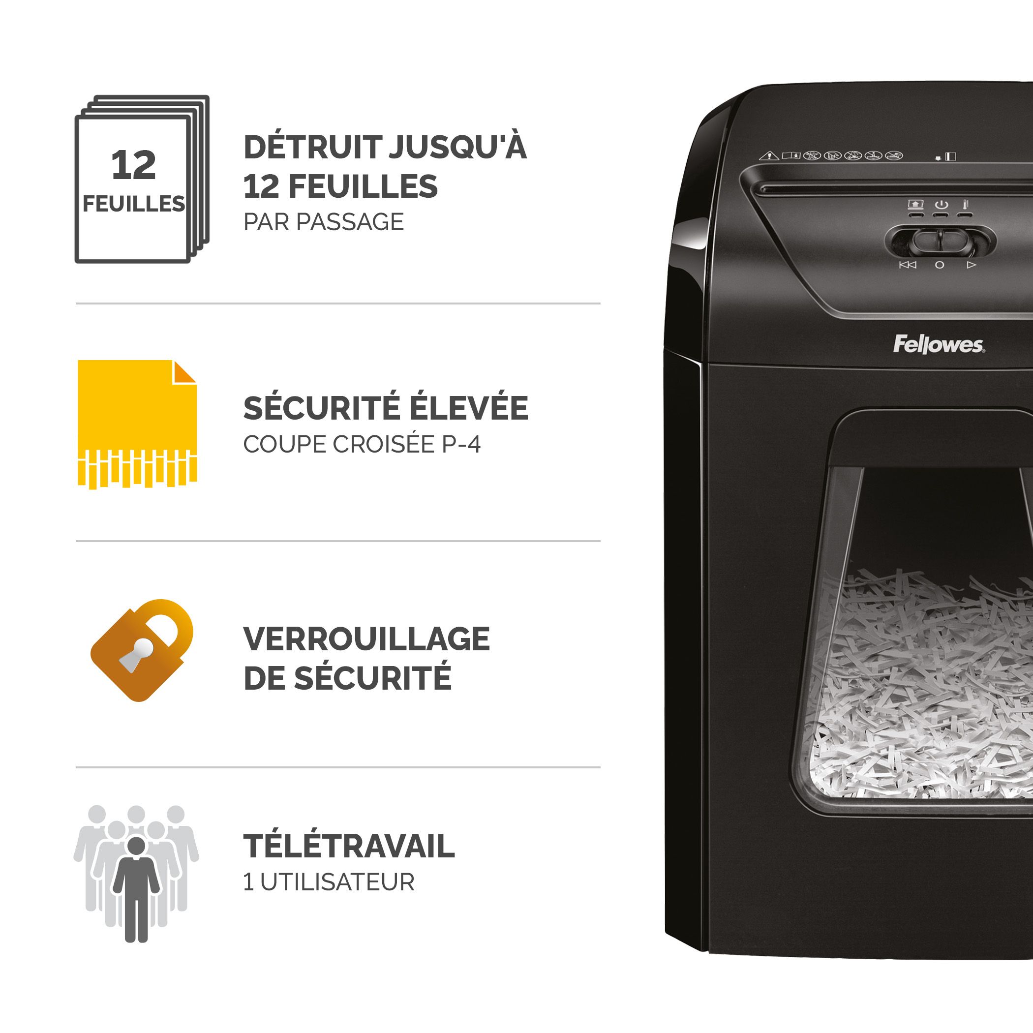 Fellowes Powershred 12C - Vorzerkleinerer - Kreuzschnitt, Ansicht 4