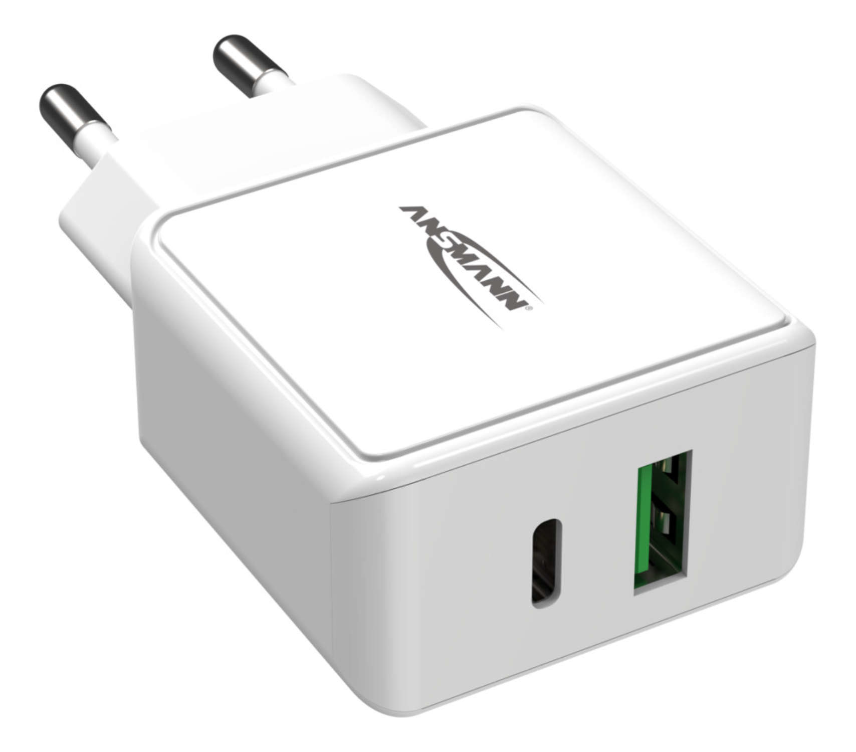 Ansmann HC218PD - Netzteil - 18 Watt - 3000 mA - PD, QC 3.0 - 2 Ausgabeanschlussstellen (USB, 24 pin USB-C) - Weiß, Ansicht 3
