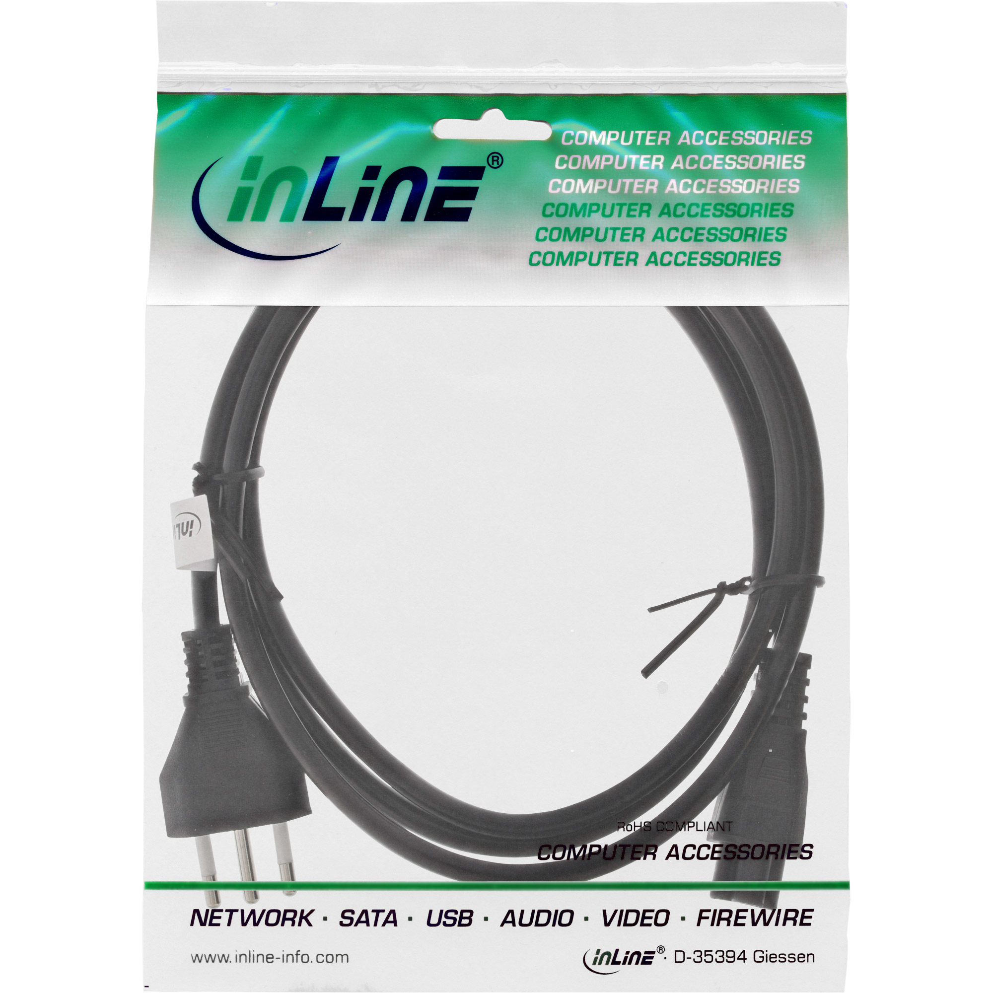 InLine Netzkabel für Notebook - Italien - 3pol Kupplung - 2,0m, Ansicht 4