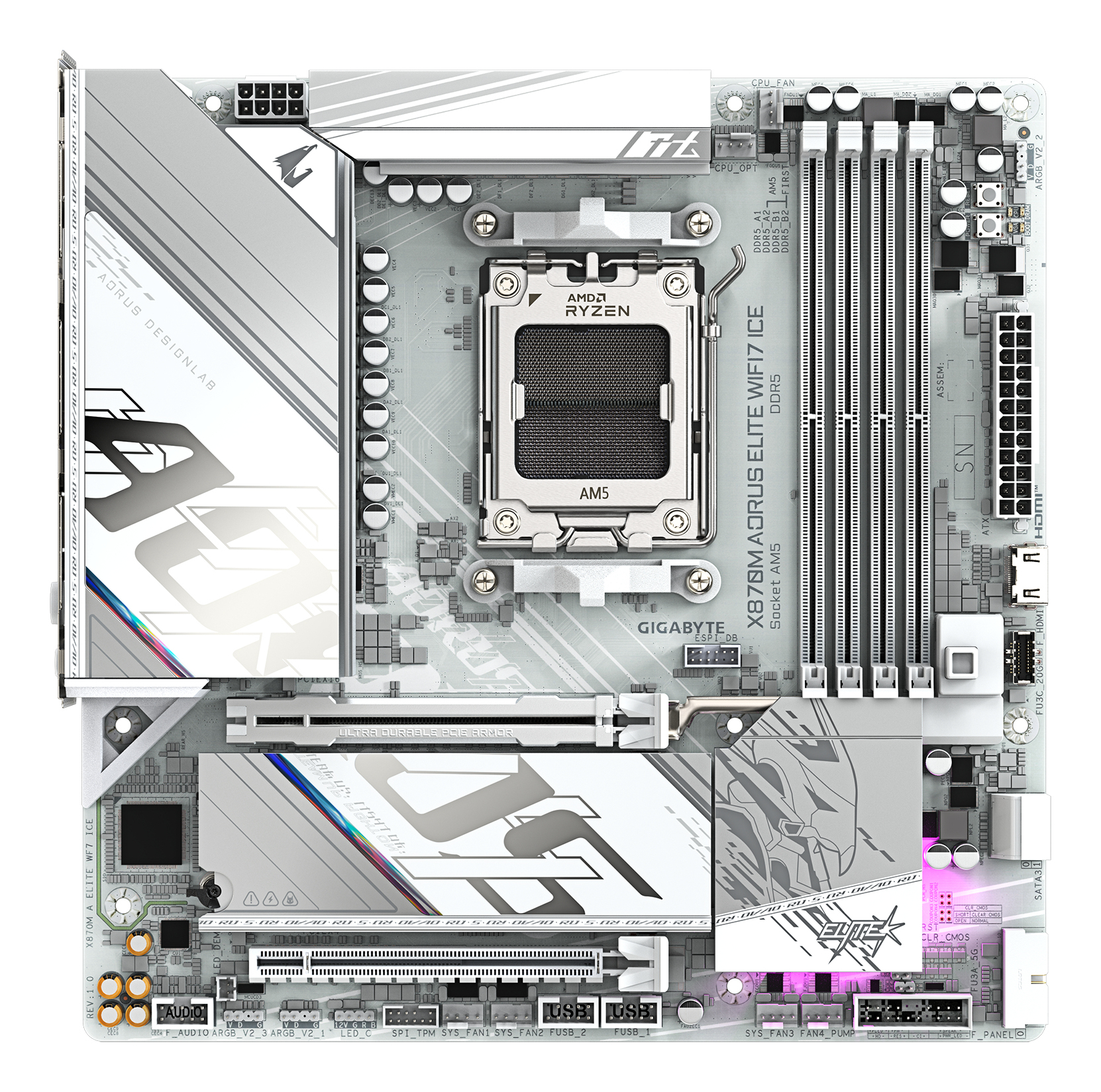 Gigabyte X870M AORUS ELITE WIFI7 ICE (X870,AM5,ATX,DD - AMD Sockel AM5 (Ryzen Zen4), Ansicht 2