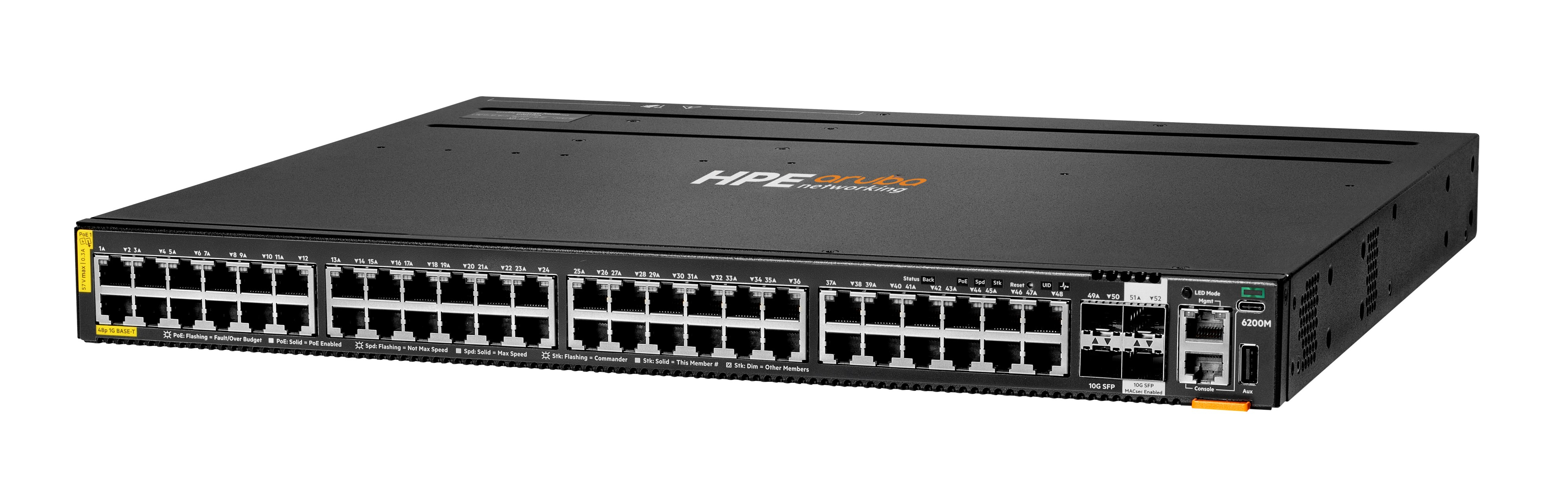 HPE Aruba 6200M 48G Class4 PoE 4SFP+ Switch - Switch - Max. Stacking Distance 10 kms - L3 - managed - 48 x 10/100/1000, Ansicht 3