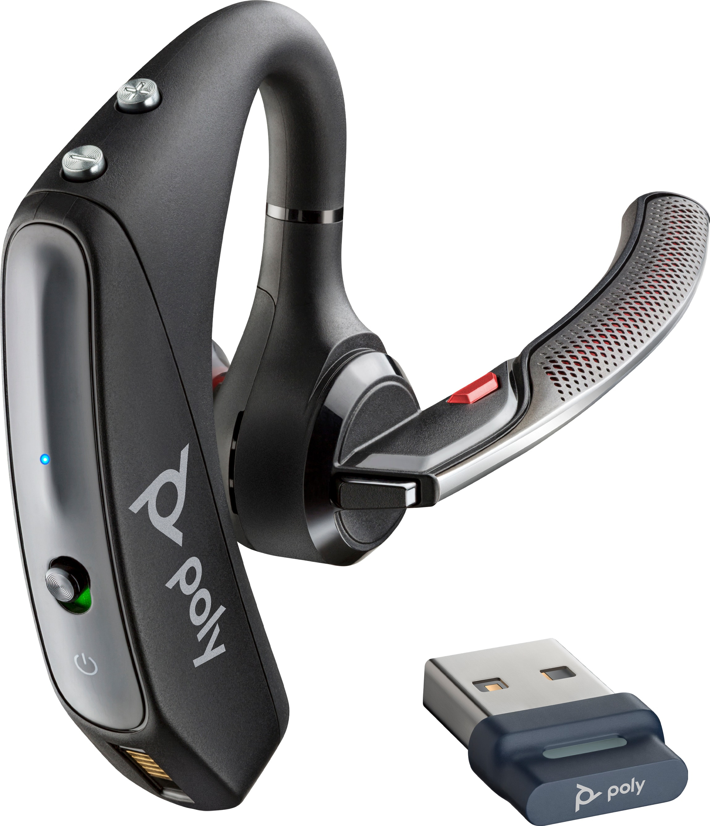 Poly Voyager 5200 UC USB-A Headset + BT600 Dongle TAA, Kabellos, Büro/Callcenter, 100 - 20000 Hz, 20 g, Kopfhörer, Schwarz