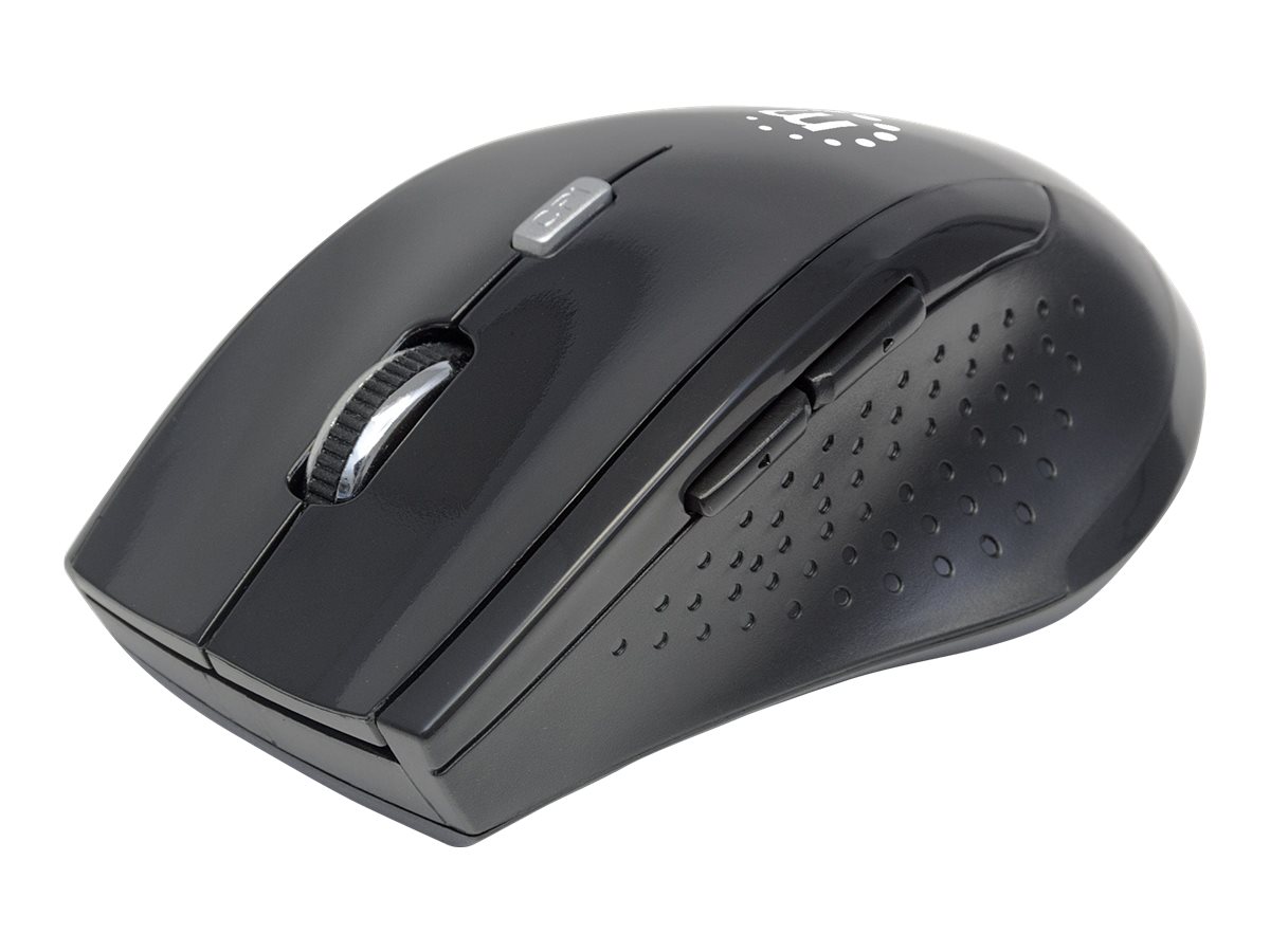 Manhattan Curve Wireless Mouse, Black, Adjustable DPI (800, 1200 or 1600dpi), 2.4Ghz (up to 10m), USB, Optical, Five Button with Scroll Wheel, USB micro receiver, 2x AAA batteries (included), Full size, Low friction base, Three Year Warranty, Blister...