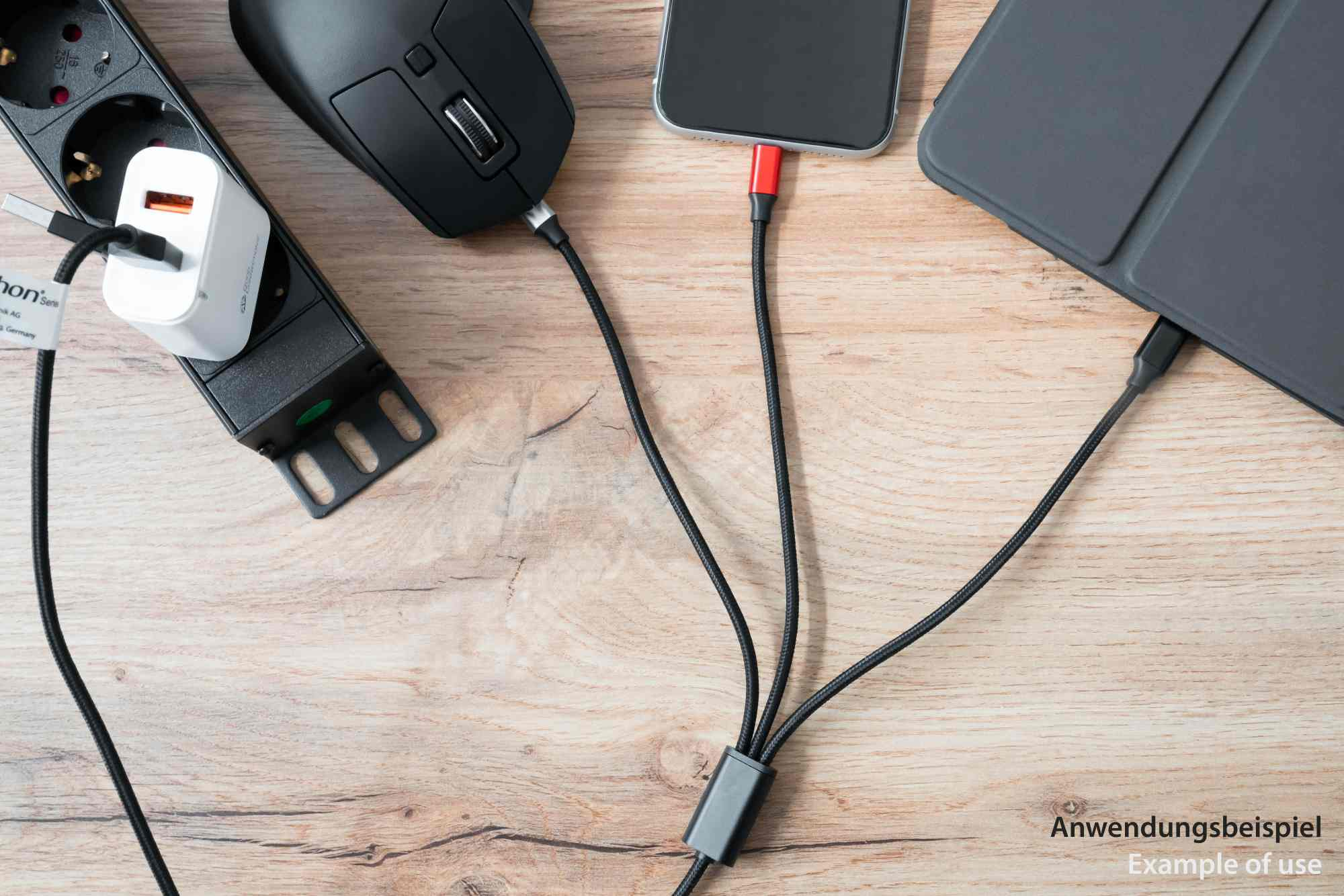 PYTHON USB 6-in-1 Ladekabel 3A Textilmantel schwarz - Adapter - Digital/Daten, Ansicht 2