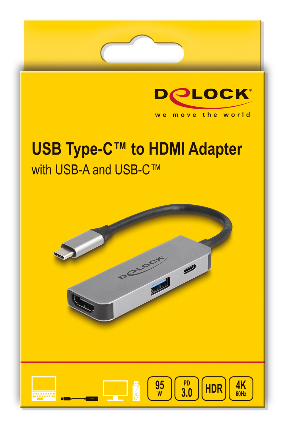 Delock USB Type-C Adapter zu HDMI 4K 60 Hz mit Typ-A - Adapter - Digital/Daten, Ansicht 3