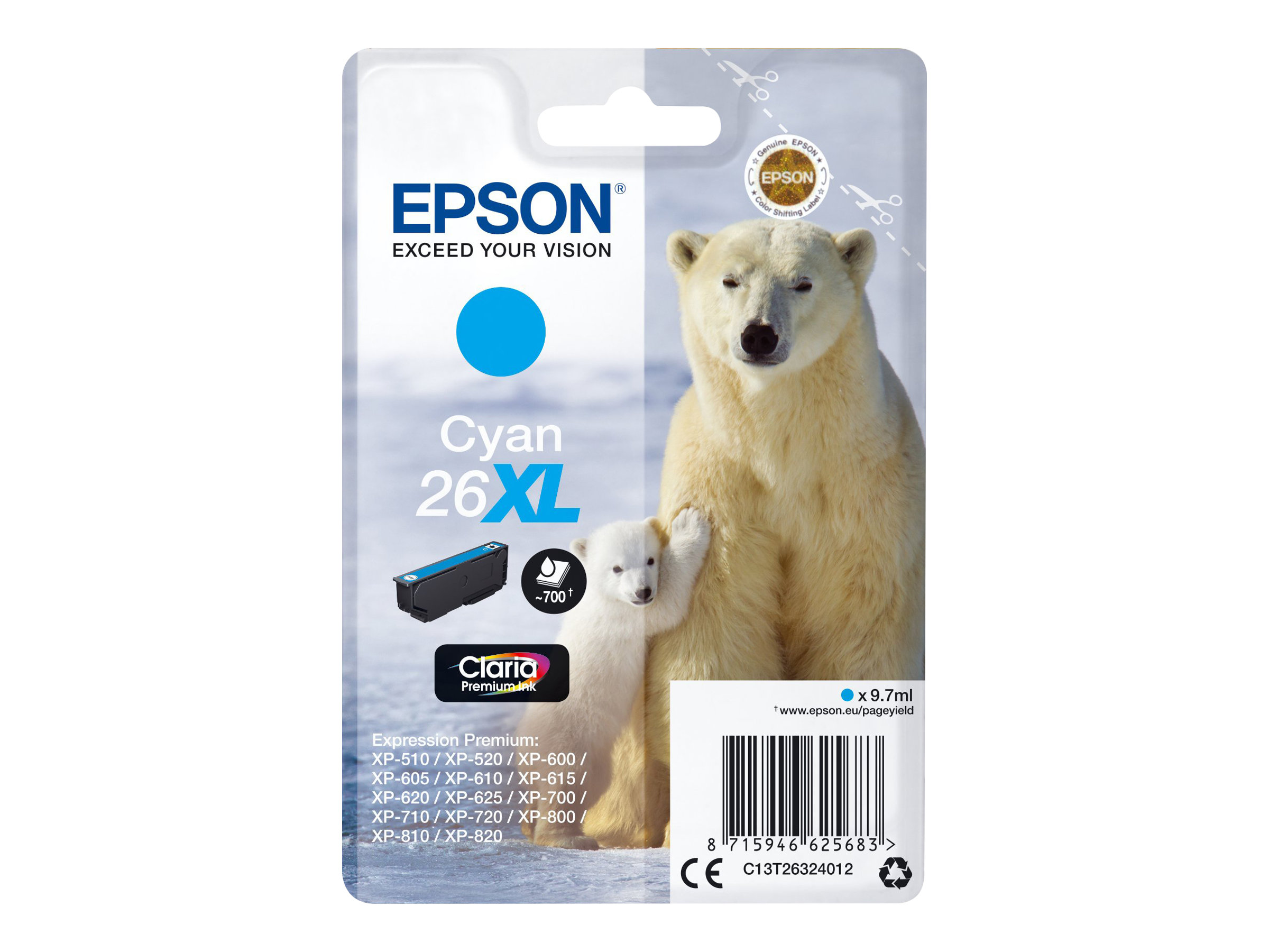 Epson 26XL - 8.7 ml - XL - Cyan - original - Blisterverpackung