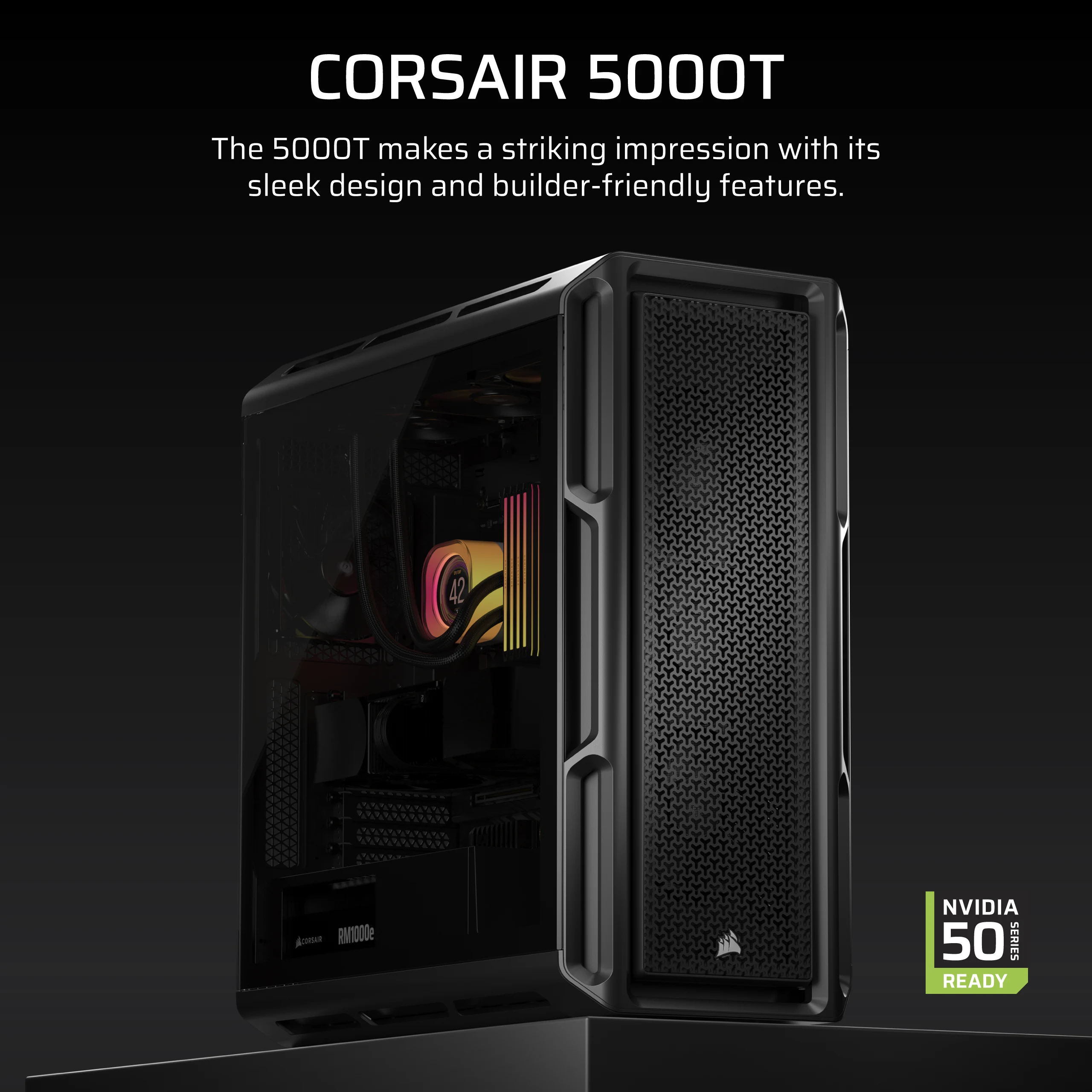 Corsair 5000T - Mid tower Gaming - E-ATX - Seitenteil mit Fenster (gehärtetes Glas), Ansicht 2
