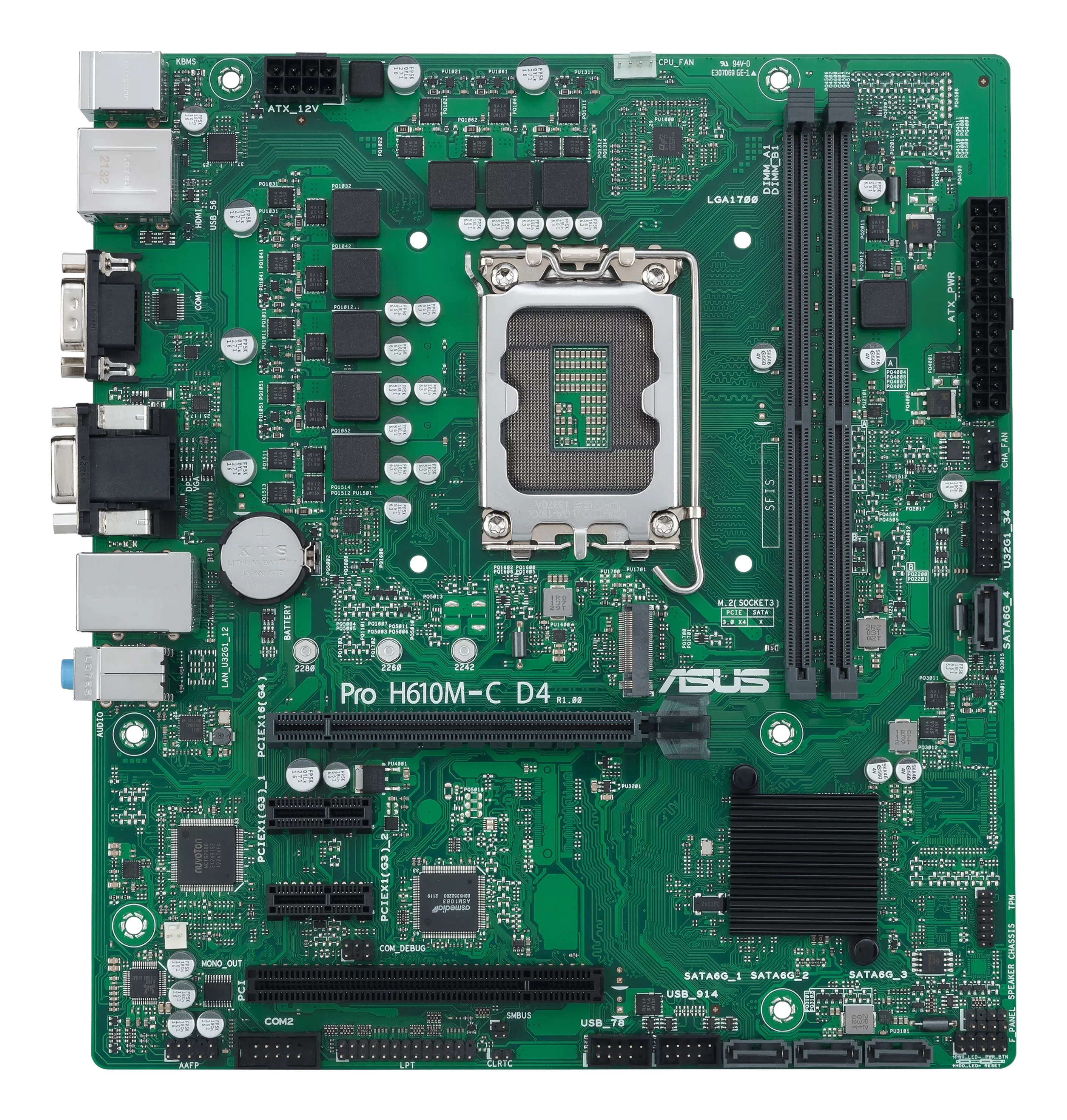 ASUS PRO H610M-C D4-CSM - Motherboard - micro ATX - LGA1700-Sockel - H610 Chipsatz - USB 3.2 Gen 1 - Gigabit LAN, Ansicht 3