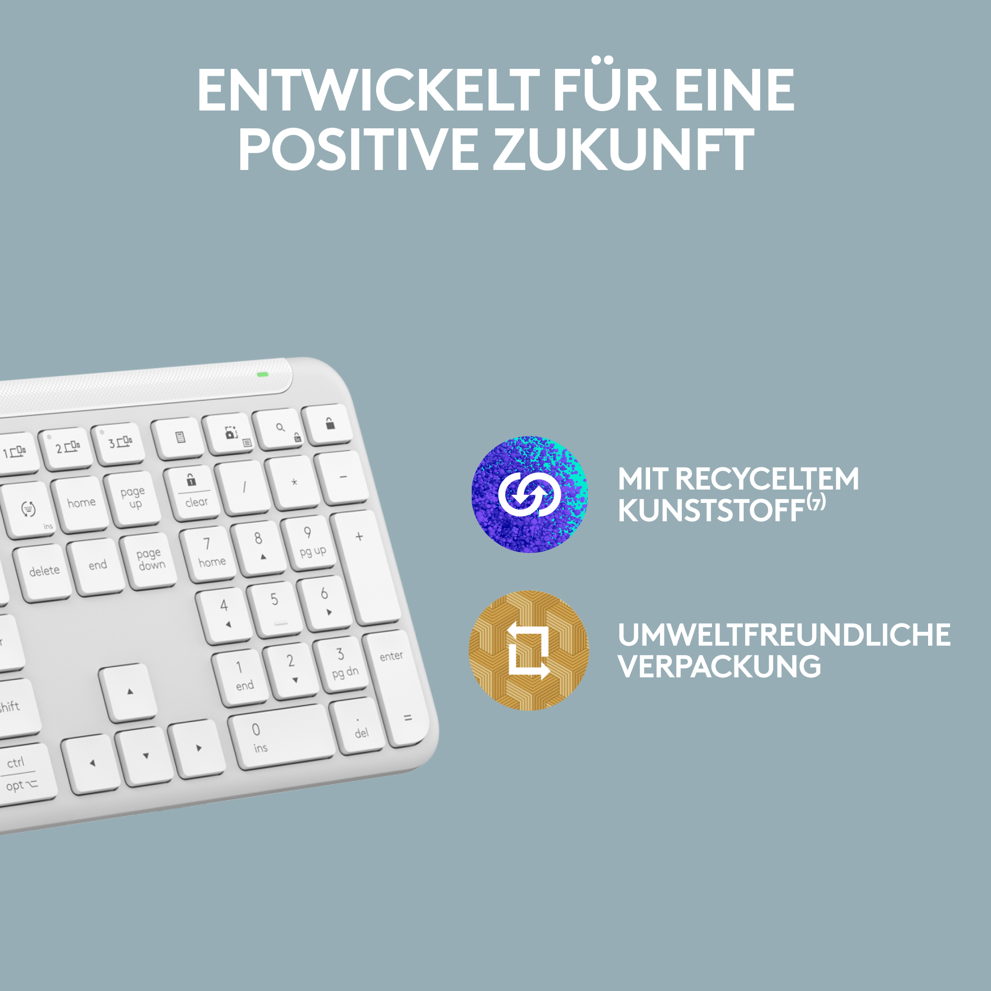 Logitech Signature Slim K950 - Tastatur - full size - kabellos - Bluetooth 5.1 LE - Off-White - TL: Deutsch, QWERTZ, Ansicht 2