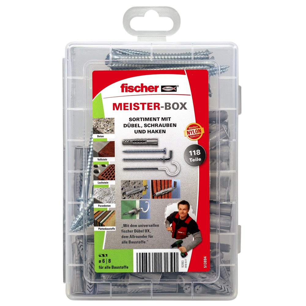 fischer MEISTER-BOX UX - Schrauben- & Dübelsatz - Beton - Grau - 75 Stück(e) - Box, Ansicht 4