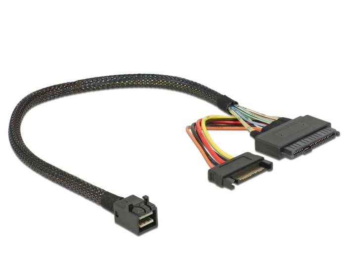 Delock 84823, 0,3 m, SFF-8643, SFF-8639 + SATA 15-pin, Schwarz, Polybag