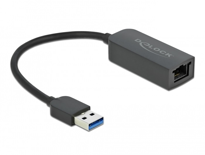 Delock Adapter USB Typ-A Stecker zu 2,5 Gigabit LAN kompakt, USB 3.2 Gen 1, RJ45, 0,16 m, Schwarz