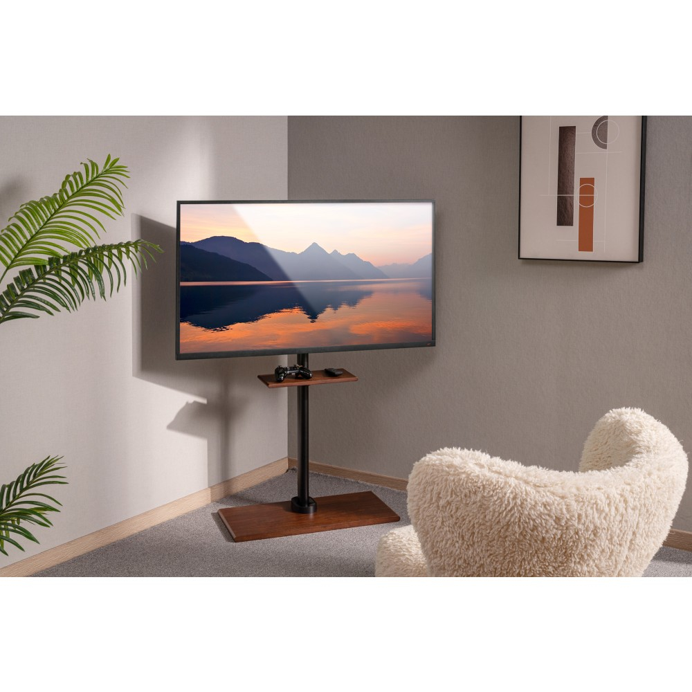 Techly TV Standfuß fuer LCD/LED/Plasma TV 23-55 mit einer Ablage Holzdesign, Ansicht 4